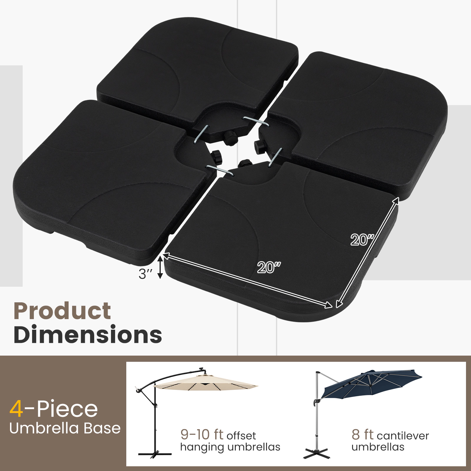 Slickblue 4PC Fillable Patio Umbrella Base Plates for Offset Umbrellas with Interlocking Square Design