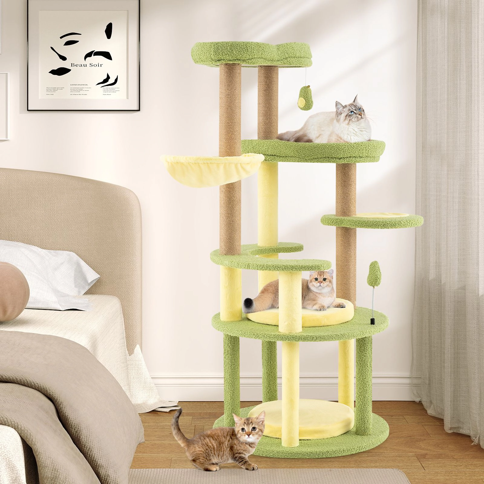 SlickBlue 51" Cat Tower with Rotatable Basket and Cushions