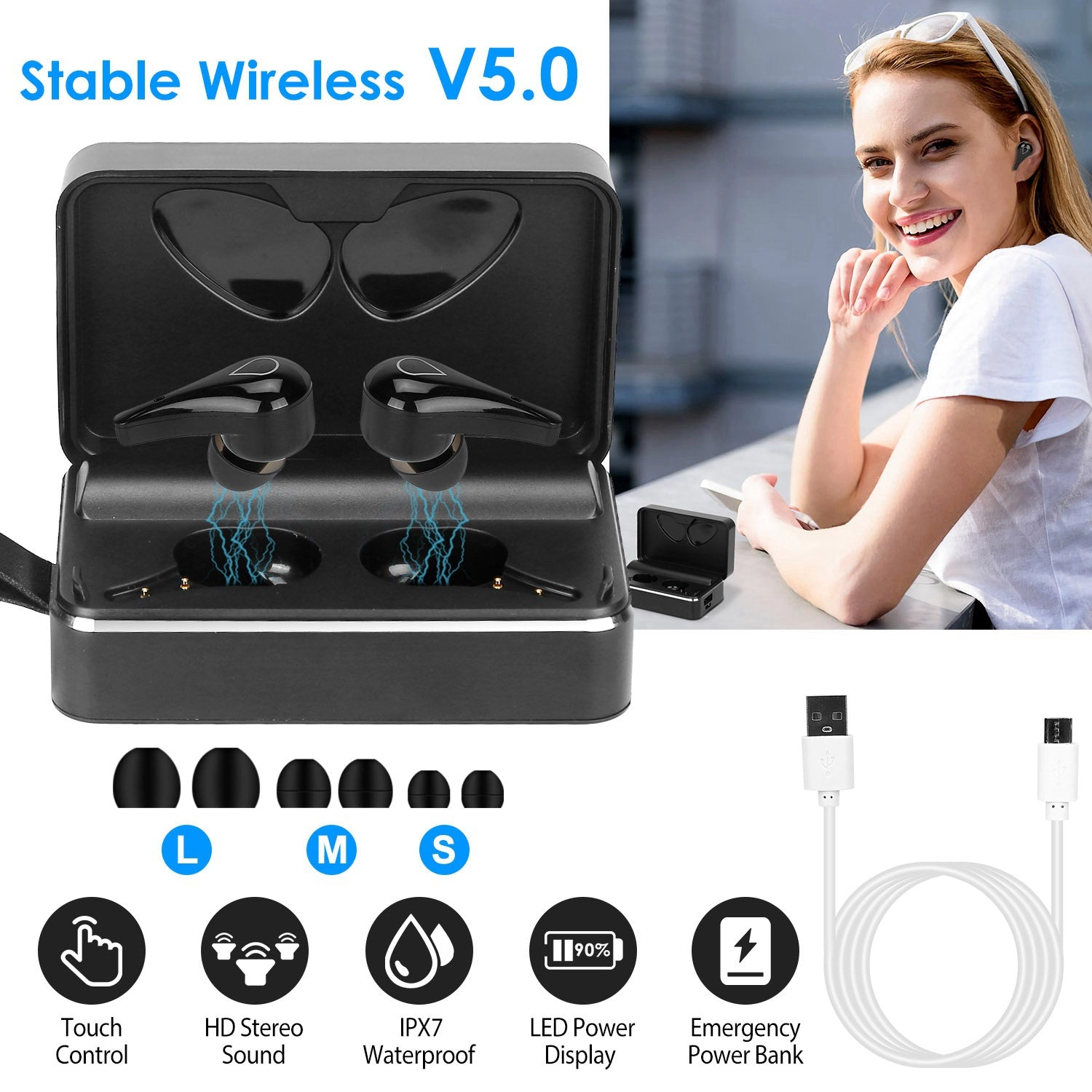 GBruno Wireless V5.0 Earbuds With Charging Case