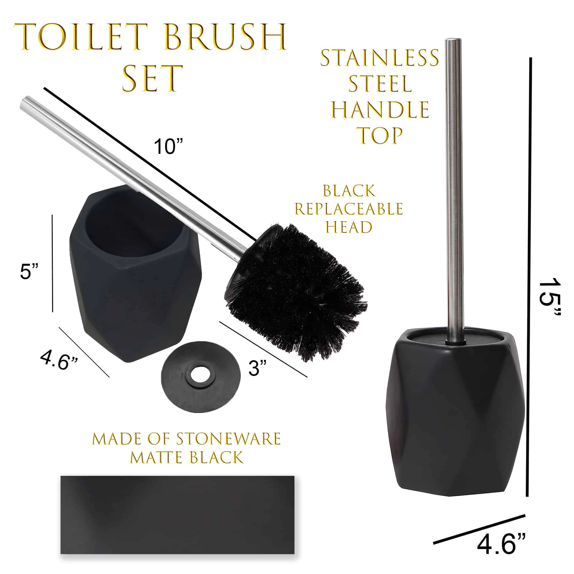 Evideco Diamond Stoneware Toilet Brush Set, Matte, 2-Piece