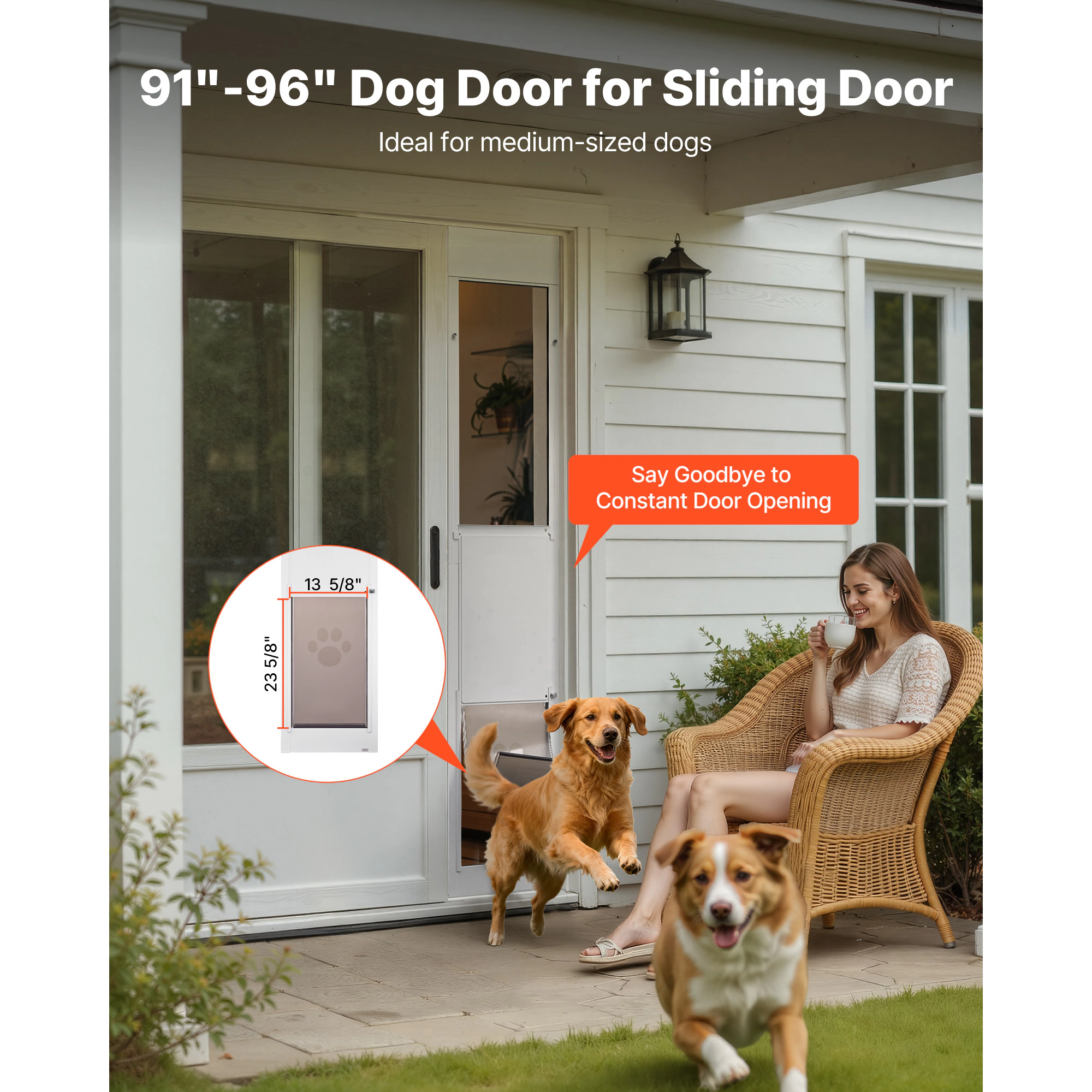 HONGGE Dog Door for Sliding Glass Door 91 to 96 in Adjustable Height Aluminum Alloy Frame with Metal Rotating Hinges