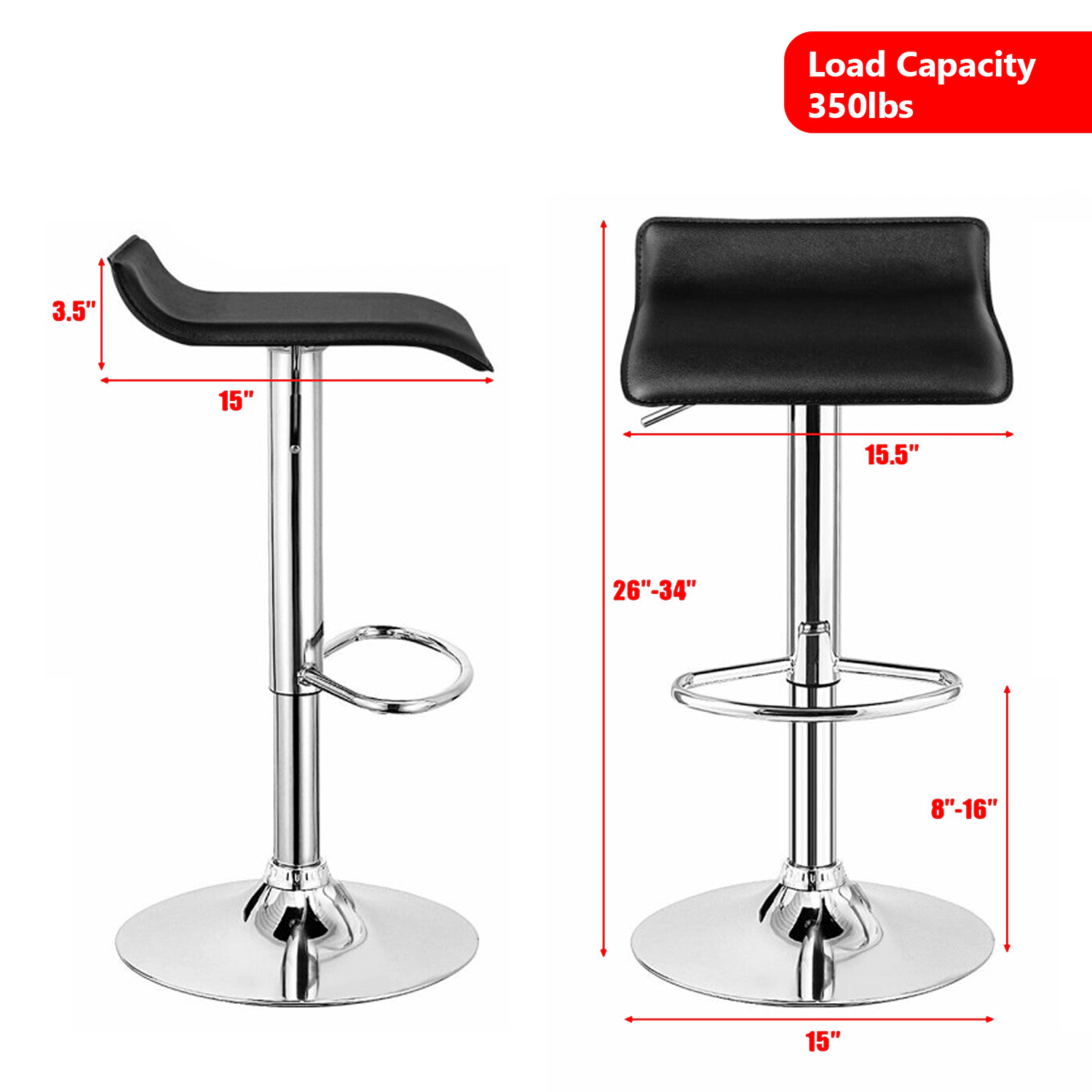 Hivvago Set of 2 Modern Adjustable Backless Bar Stools with PU Leather Seats
