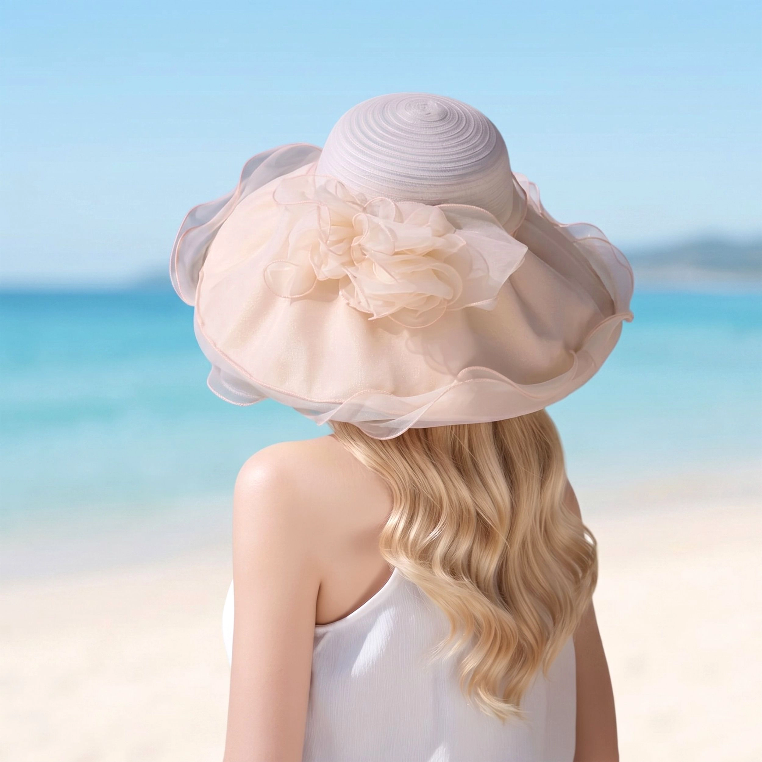 Anna-Kaci Womens Wide Brim Straw Sun Hat Mesh Trim Elegant Summer Beach Vacation
