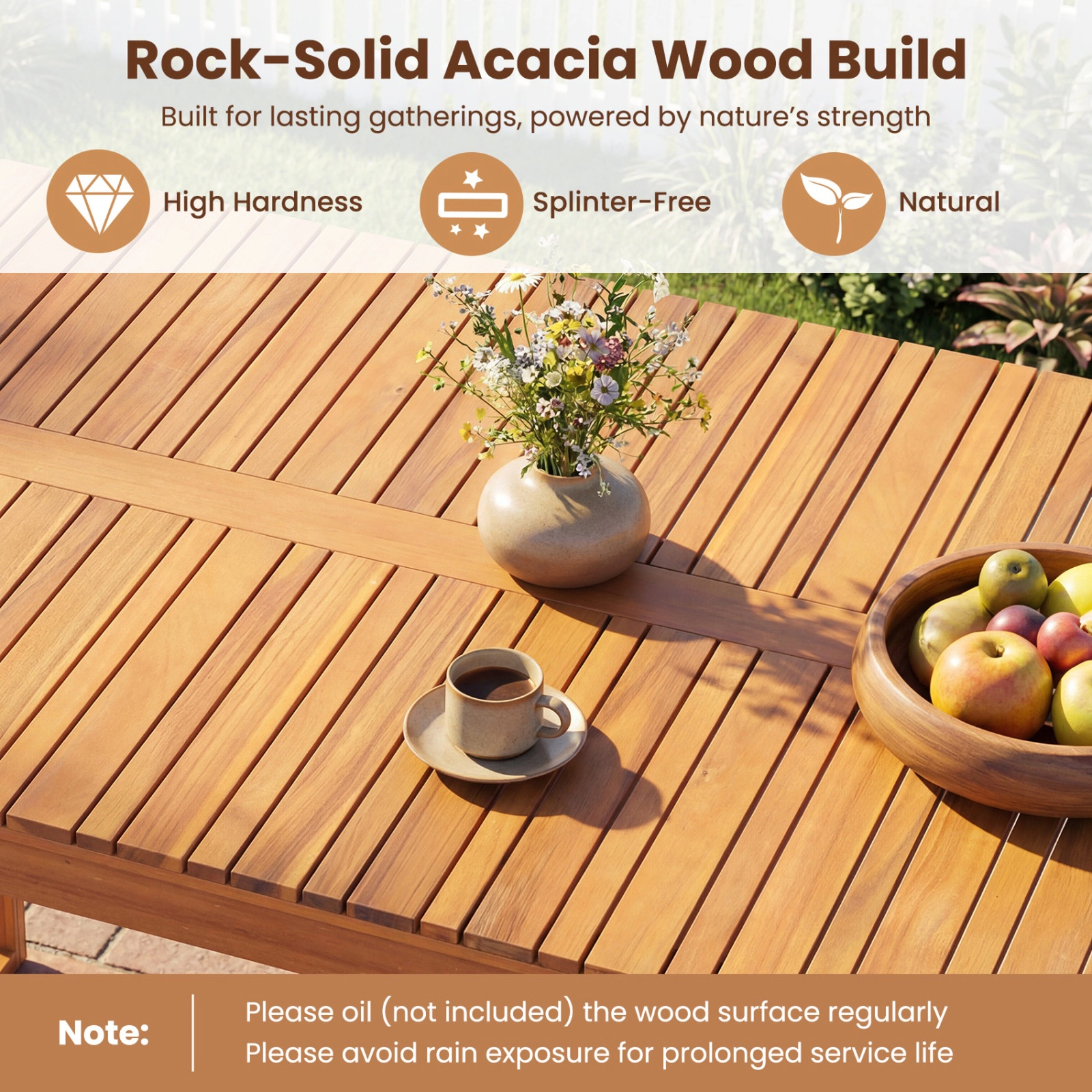 SUGIFT Set of 2 43.5-Inch Natural Acacia Wood Outdoor Benches