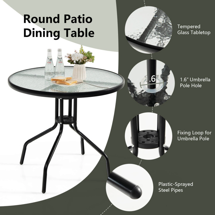 Hivvago 6 Pieces Patio Dining Set Folding Chairs Glass Table Tilt Umbrella For Garden