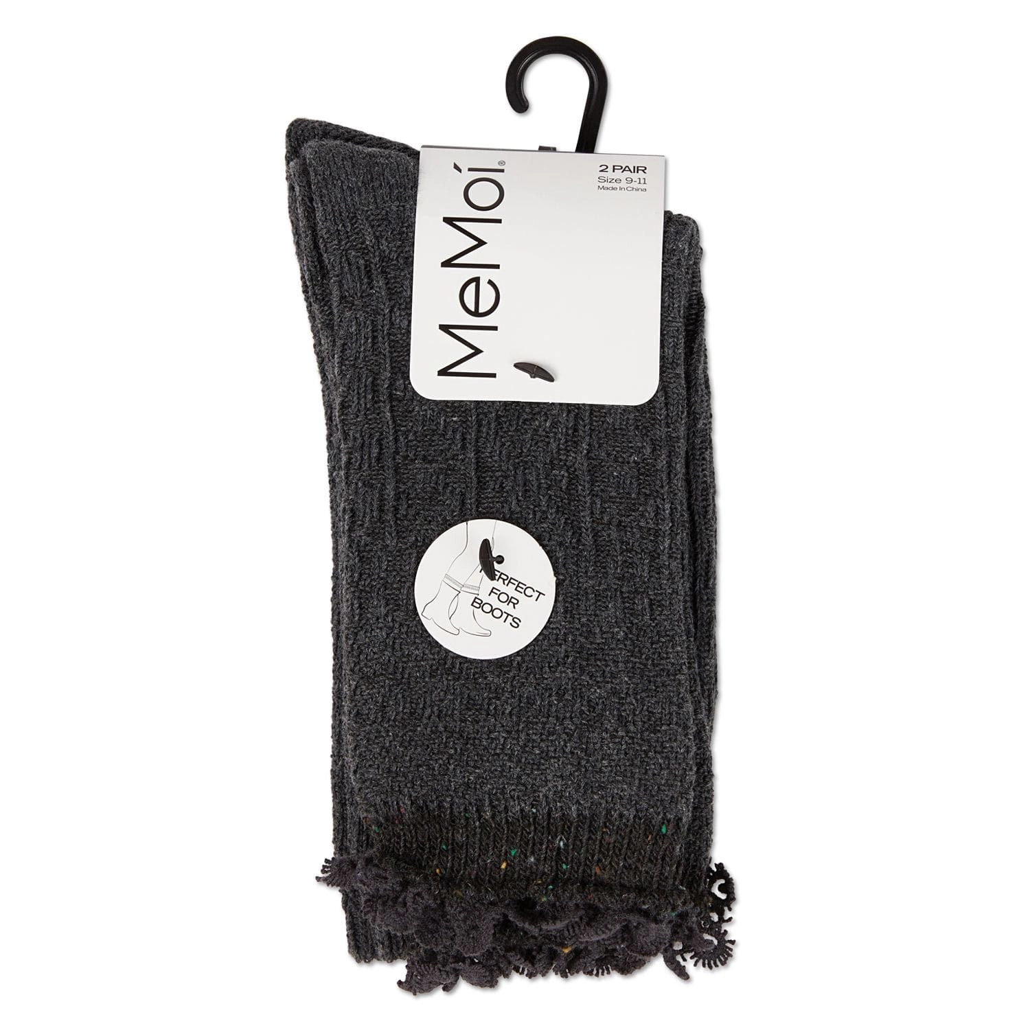 MeMoi 2 Pair Women's Combed Cotton-Rich Crew Socks