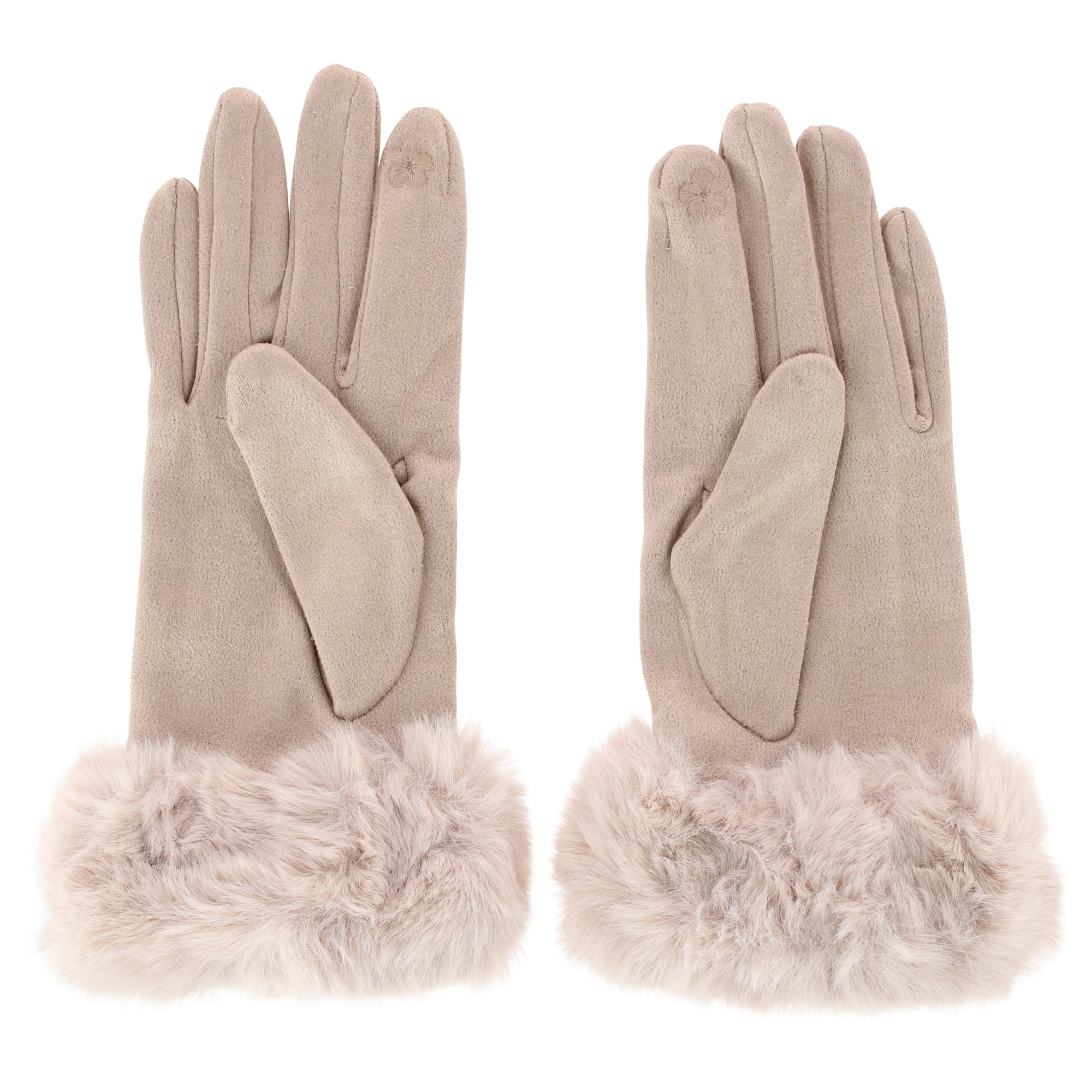 David & Young Women's Tech Touch Suede Winter Gloves with Faux Fur Cuff