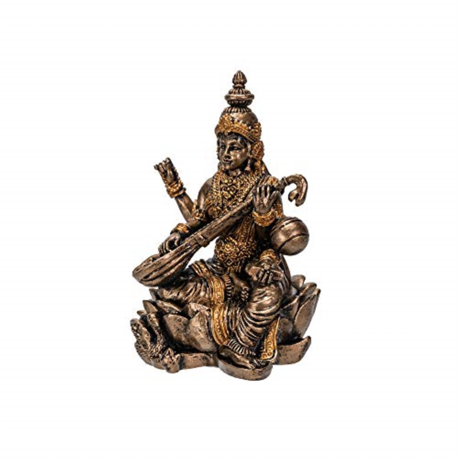 Pacific Giftware Hindu God Saraswati Miniature Resin Gold Figurine Statue 2.75 inch