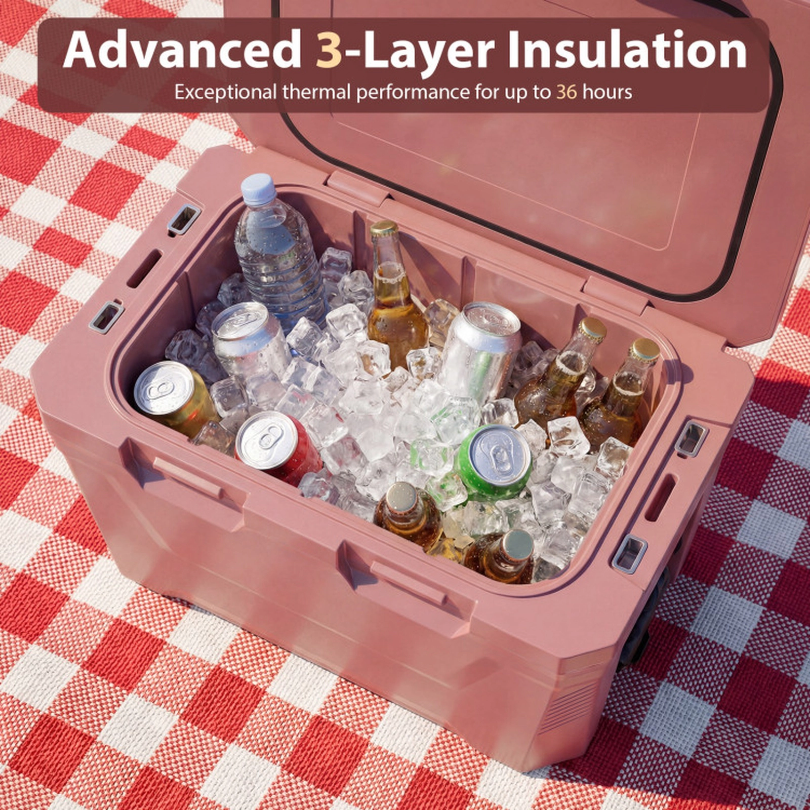 SUGIFT 37-Quart Pink Hard Cooler with 2 Cup Holders and Bottle Opener 23-in W 14-in D 14-in H 110-lb Lid Capacity