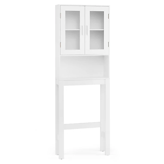 SlickBlue Over The Toilet Bathroom Storage Cabinet with Frosted Glass Doors and Shelf
