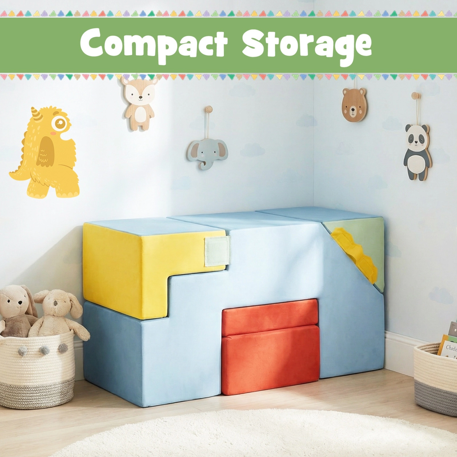 Kids Soft Foam Play Blocks Convertible Slide Crawl Tunnel Table Chair Set Machine-Washable Velvet Covers Ages 1+ Blue