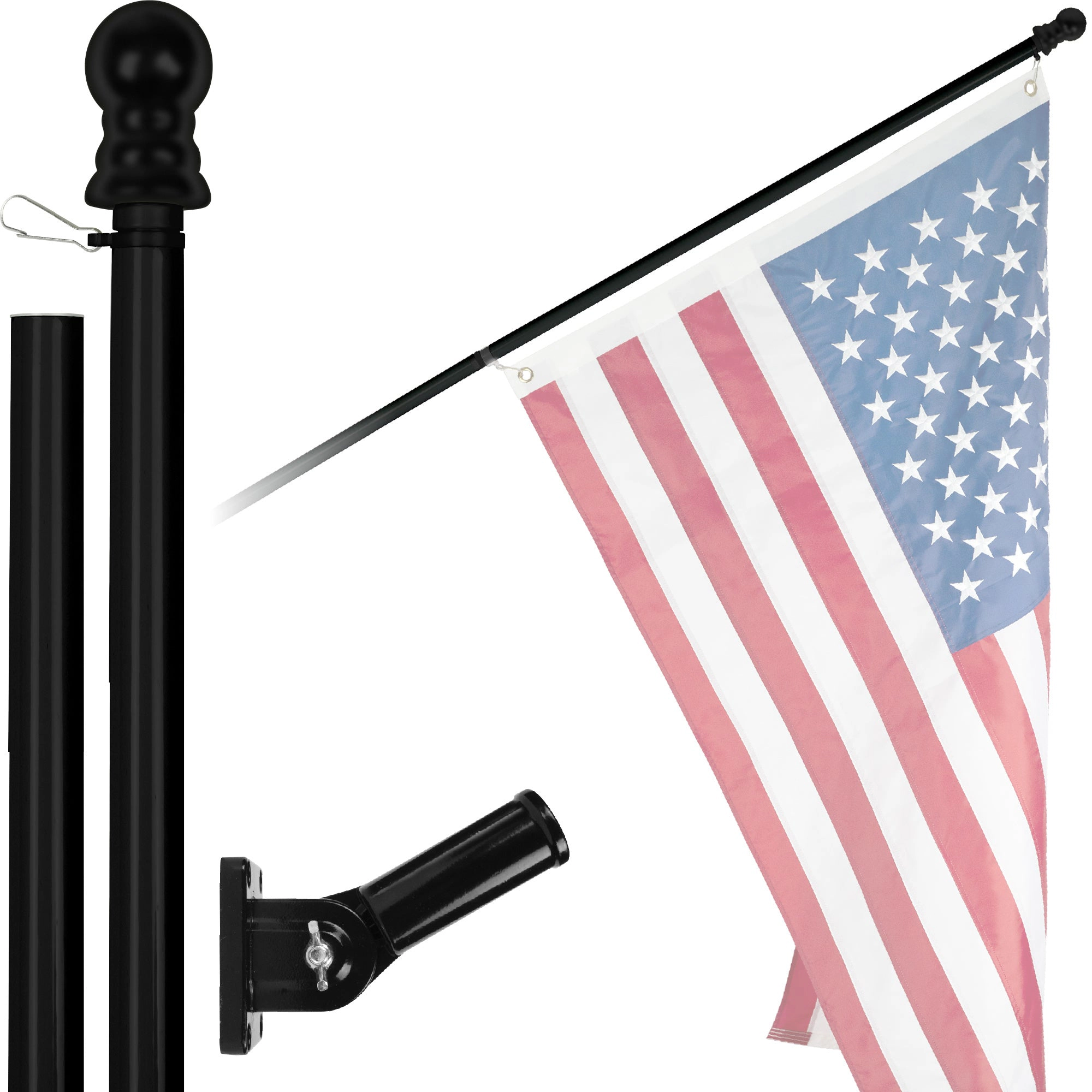 G128 6 Ft Tangle-Free Spinning Aluminum Wall Mount Flagpole, Black