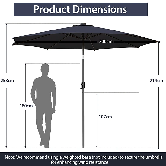 SUGIFT 10-Ft Solar Lighted Patio Umbrella with 112 LED Lights Crank Handle and Tilt 10 x 8.5 in Canopy Navy