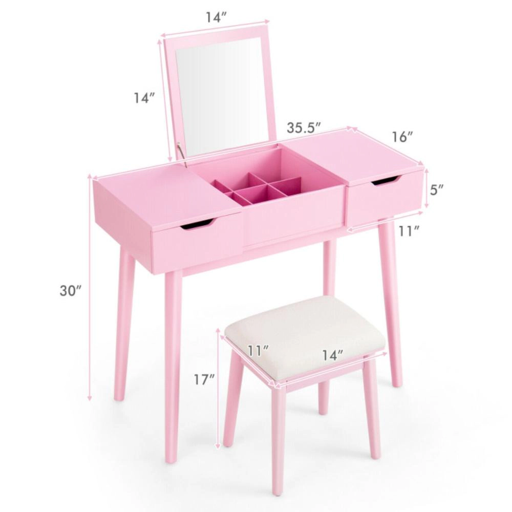 Hivvago Makeup Vanity Table Set With Flip Top Mirror And 2 Drawers