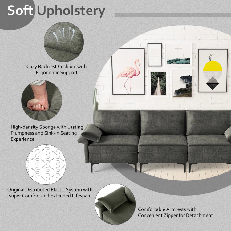 Hivvago Spacious 3-Seater Sectional Sofa with Metal Legs and Built-in Dual USB Ports