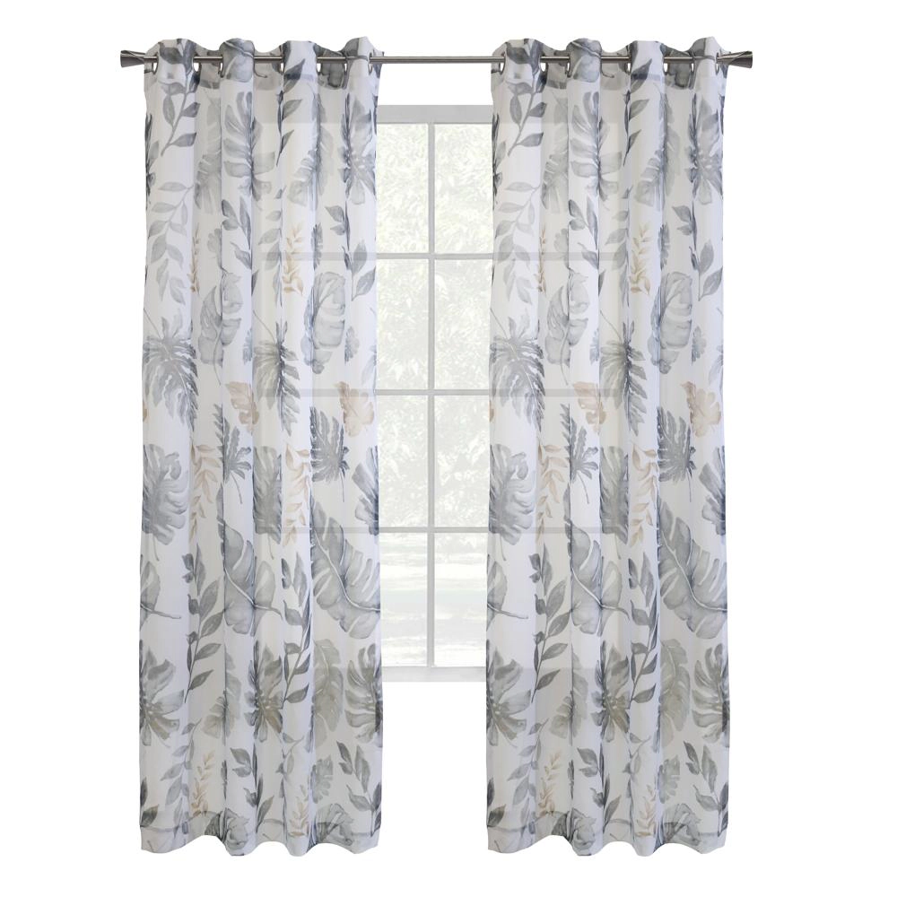 Habitat Alba Sheer Botanical Leaf Design Touch of Nature to Your Home or Office Grommet Curtain Panel 52" x 84" Taupe