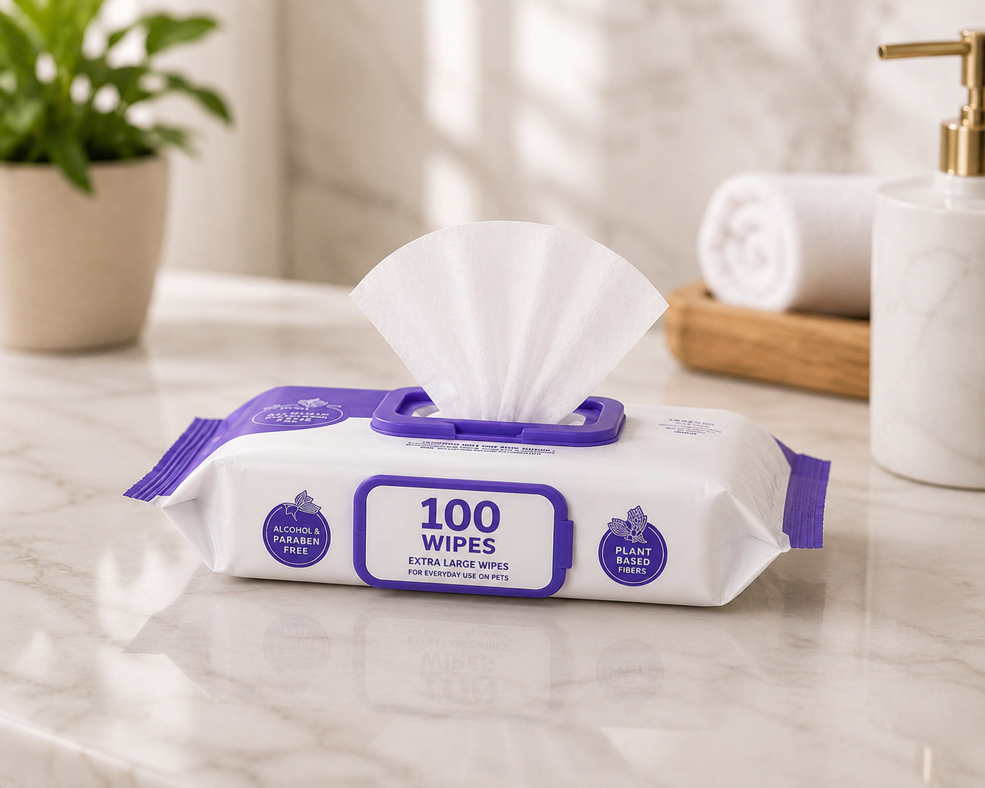 Pursonic Pet Care Lavender Scented Cleaning Wipes for Dogs & Cats, Extra Large Pet Wipes 12 Packs (1200 Count)