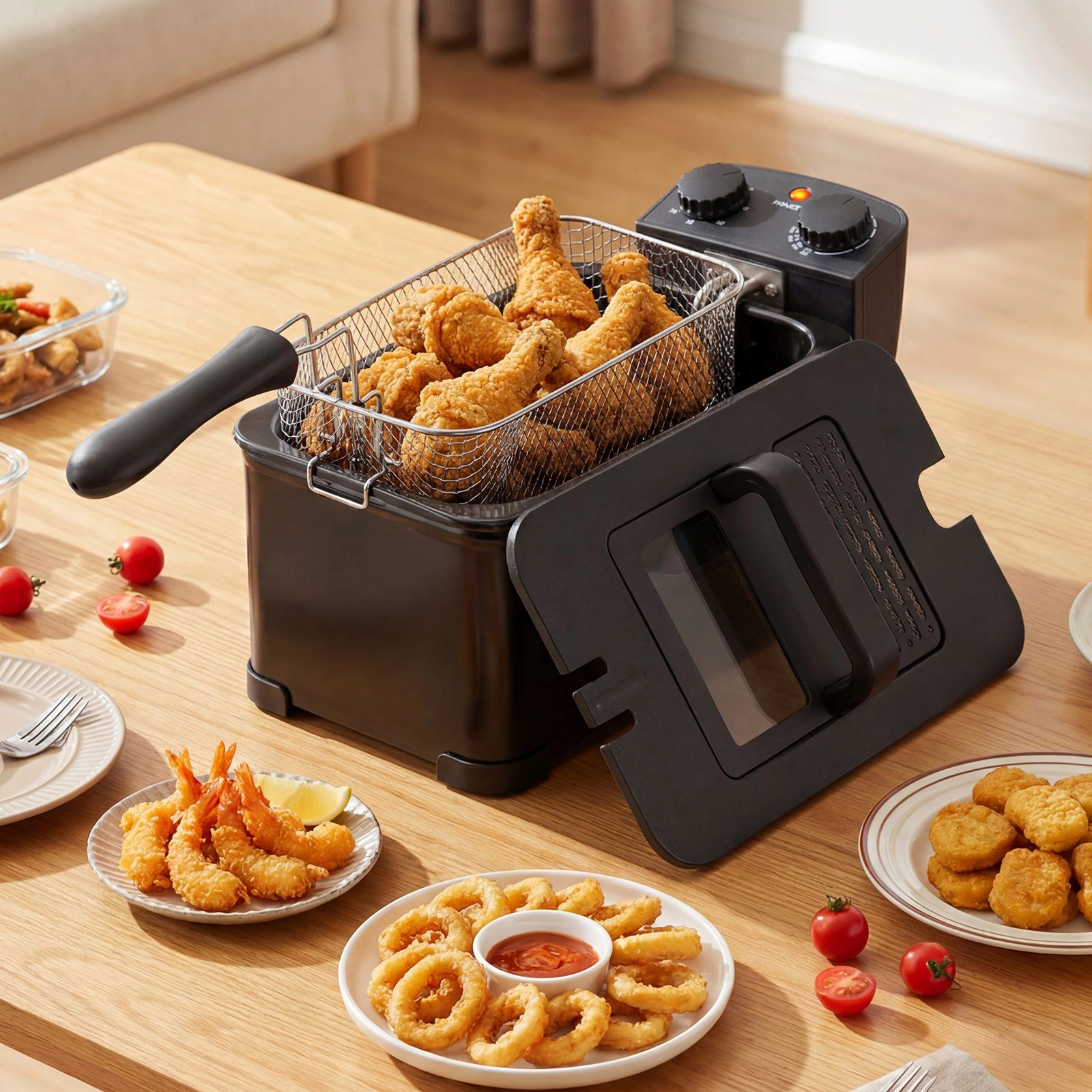 SlickBlue Stainless Steel Deep Fryer 1700W, 3.2Qt, 12-Cup Capacity, Timer, Fry Basket