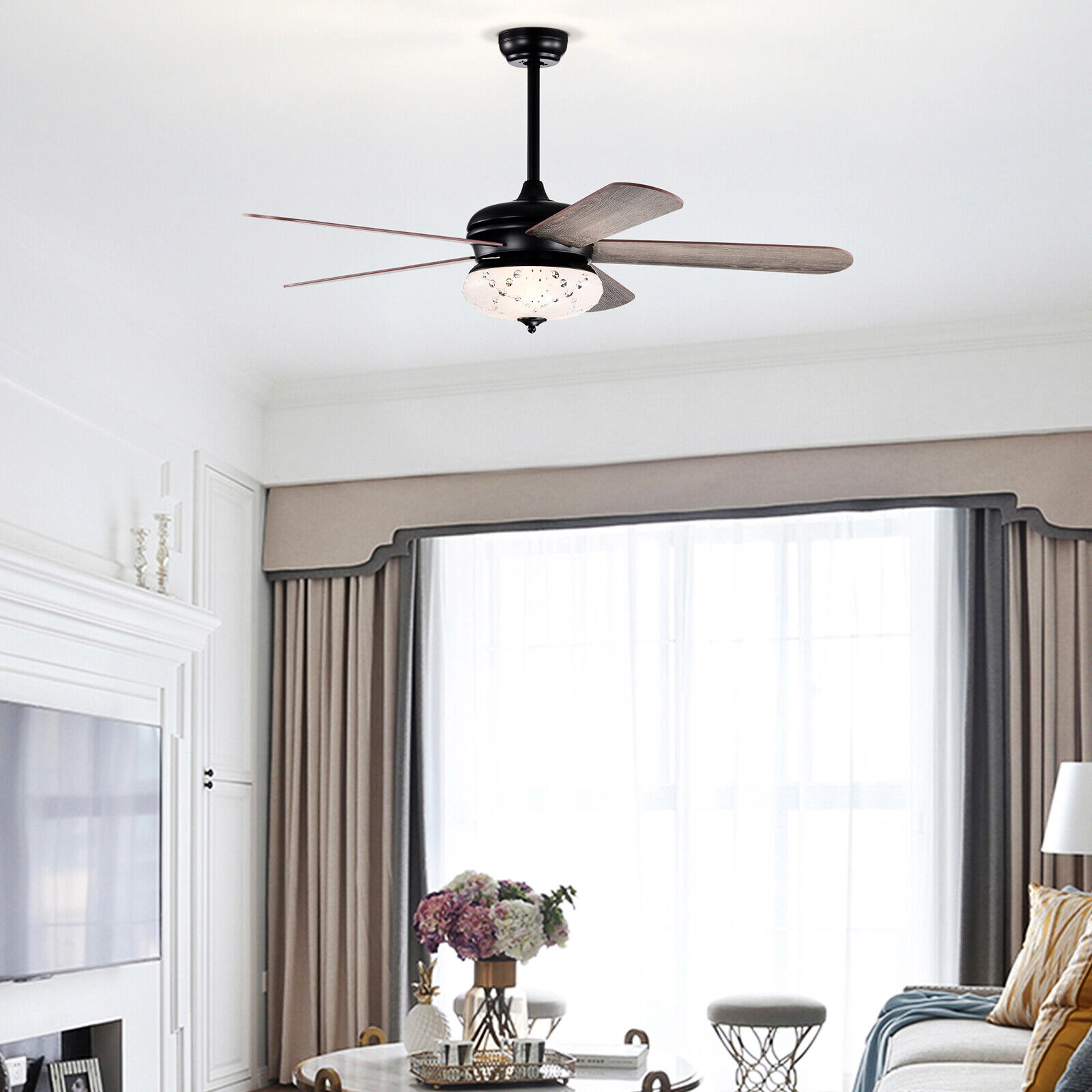 SUGIFT 52-in Retro Ceiling Fan with Remote Control 3-Speed Reversible Motor Oak Double-Faced Blades