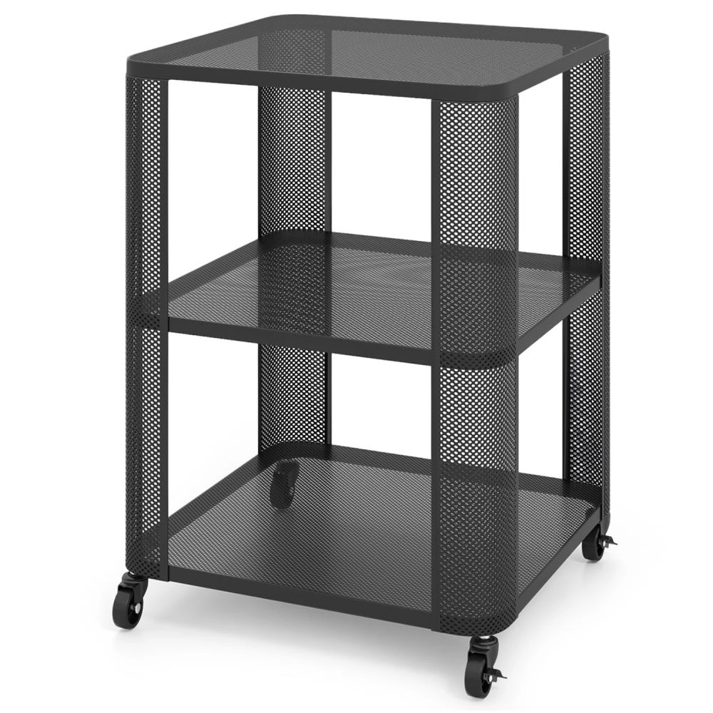Hivvago 3-Tier End Table With Wheels Rolling Side Open Storage Shelves - Set Of 2
