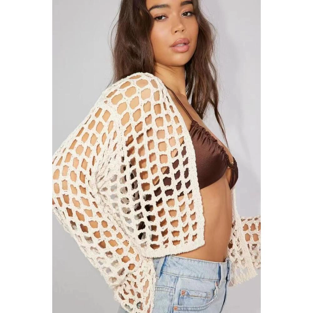 KOJOOIN Summer Cardigan For Women Long Sleeve Tie Front Crochet Sweater Cardigans Oversized Beach Coverup