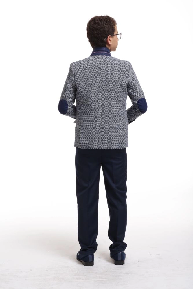 Elie Balleh Boys Slim Fit Geometric Brocade Blazer