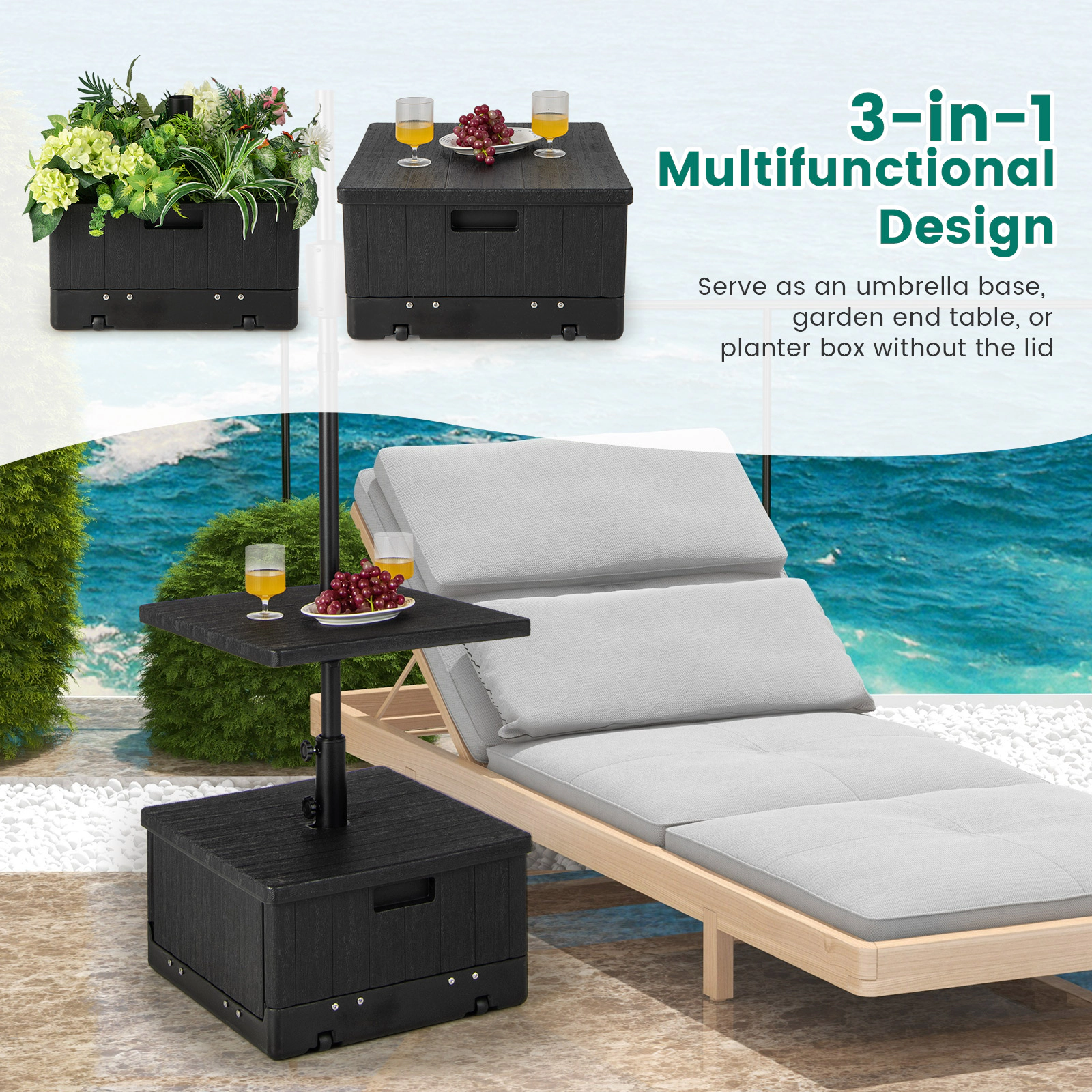 SUGIFT Fillable Outdoor Umbrella Base Table Tray 175-lb Sand Capacity 14.5-Gal Water Capacity for 6-10 ft Market & Patio