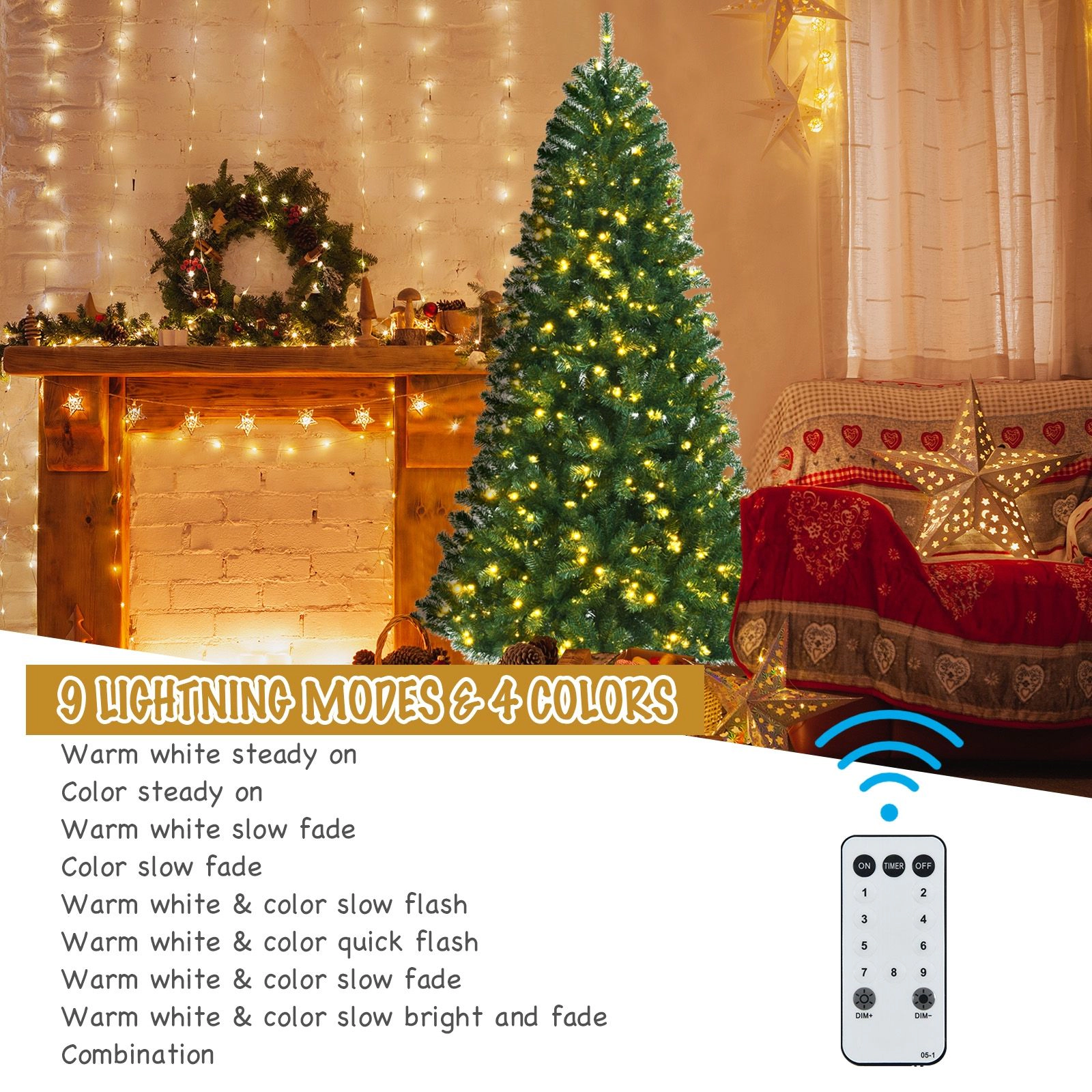 SlickBlue Hinged Green Christmas Tree with Multiple Lighting Modes