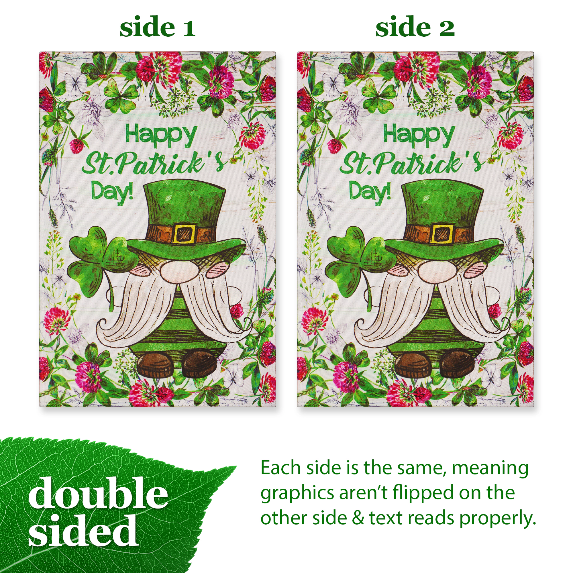 G128 Garden Flag Happy St. Patrick's Day Leprechaun Gnome 12x18 Blockout Polyester