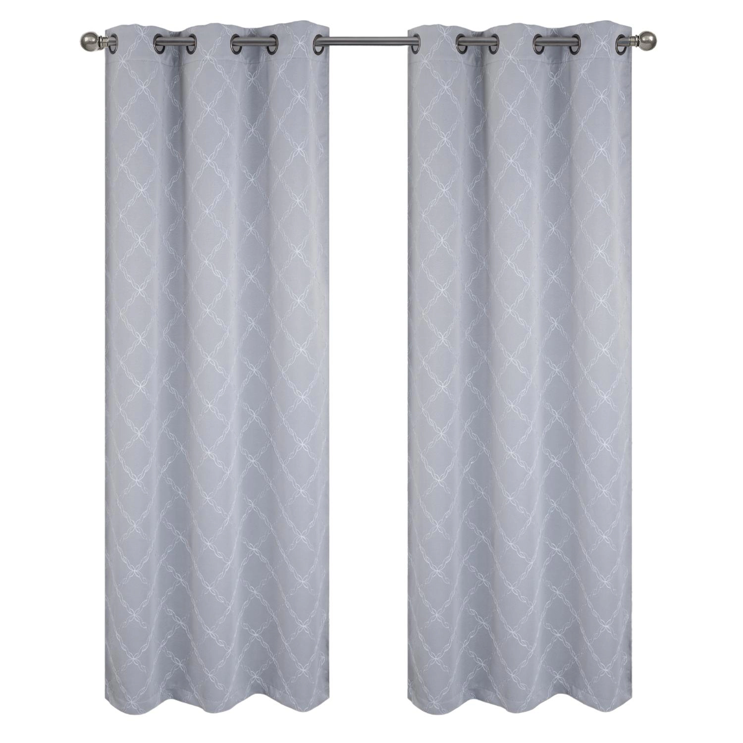 RT Designer Collection Gable Embroidered Blackout Luxurious Decorative Grommet Curtain Panel 54" x 95" Silver