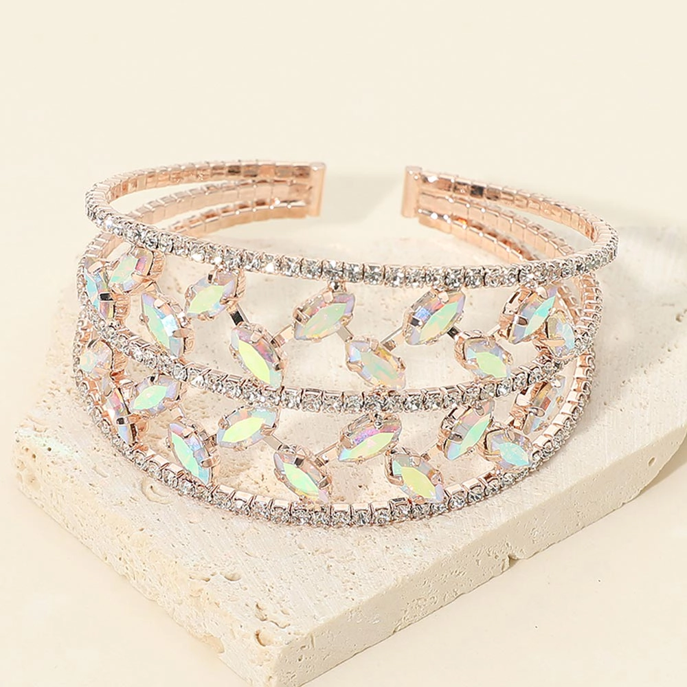 FASHNZFAB Marquise Stone Accented Cuff Evening Bracelet