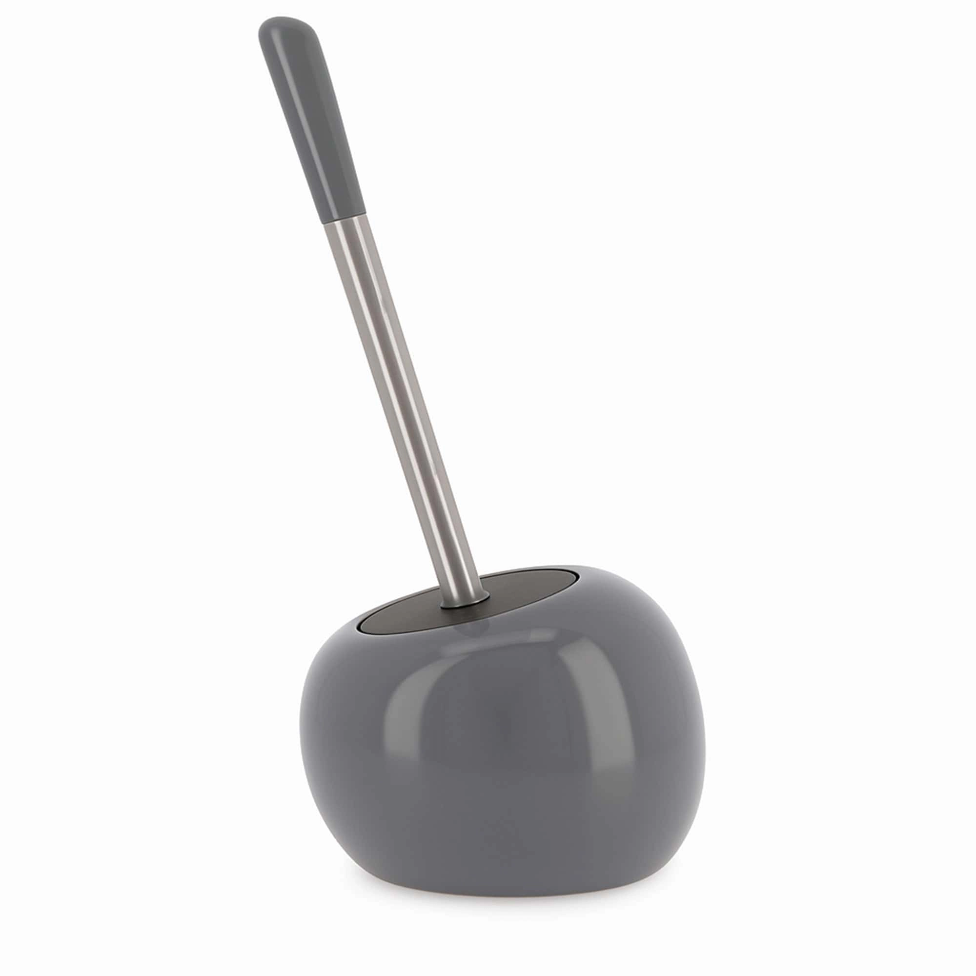 Evideco French Home Goods Glazed Dolomite Toilet Brush and Holder Set, Stainless Steel Handle