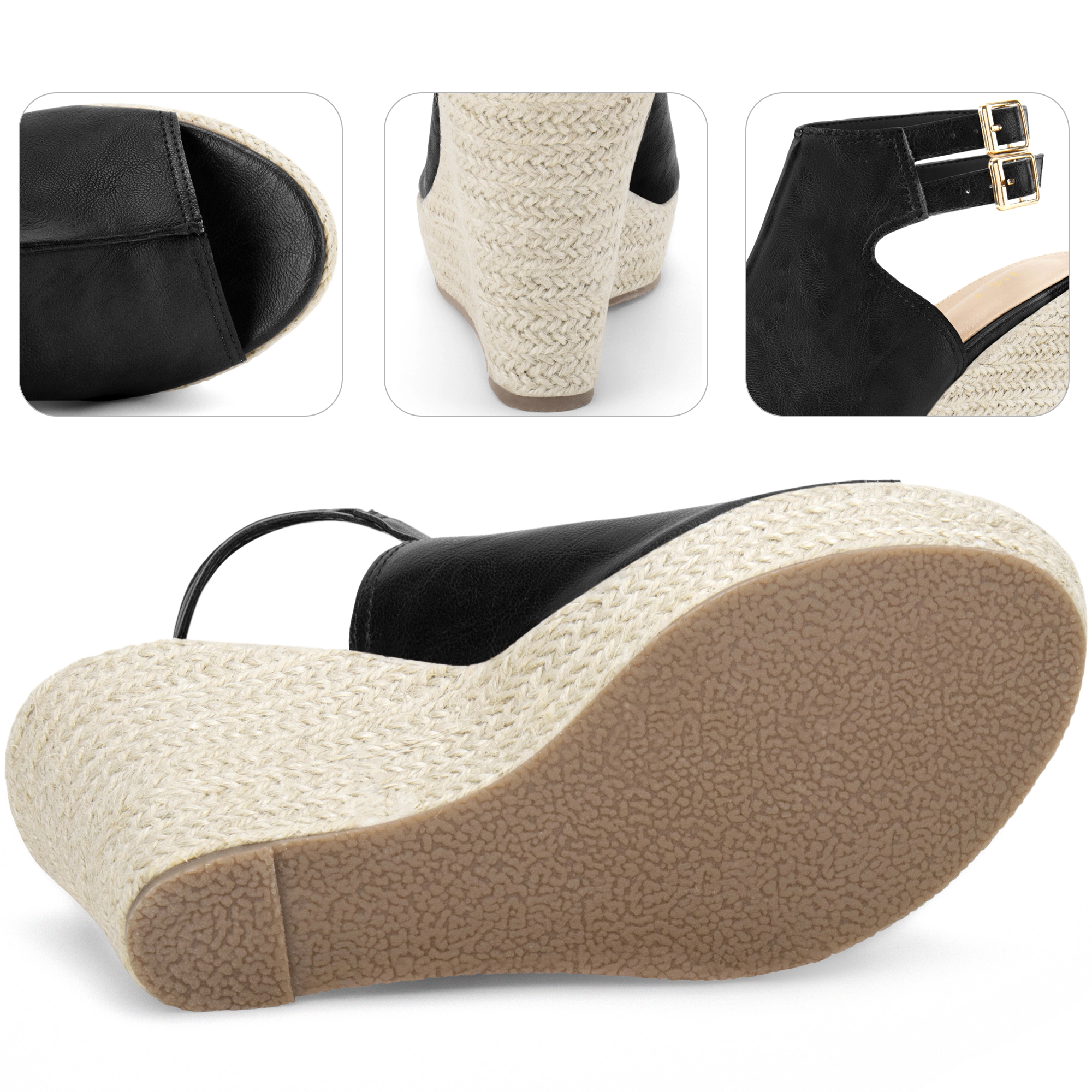 BLISSFUL STEP Women's Peep Toe Slingback Platform Wedges Espadrilles Sandals