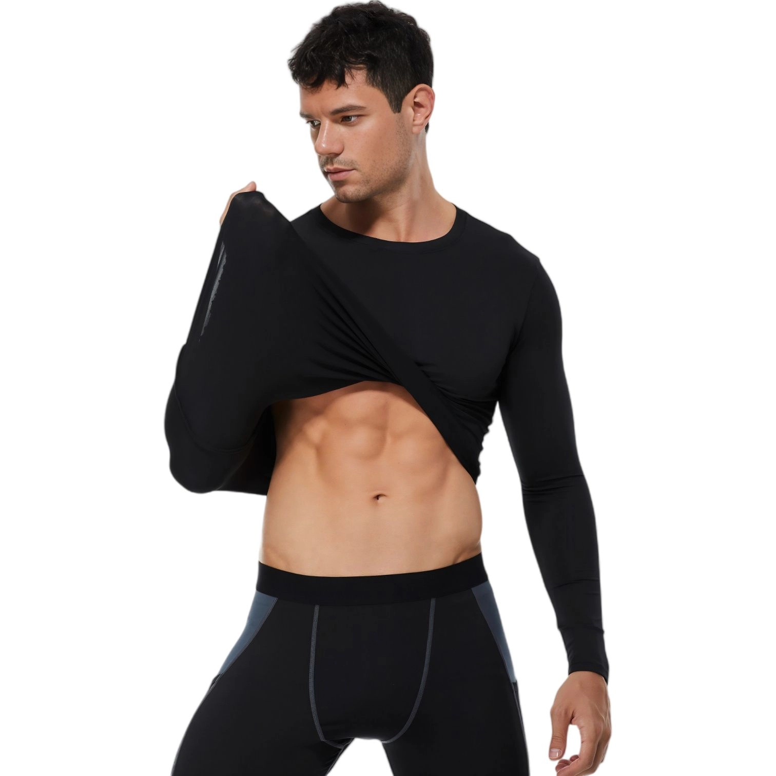 Anna-Kaci Men's Long Sleeve Compression Shirt with Crew Neck and Stretch Performance Fit