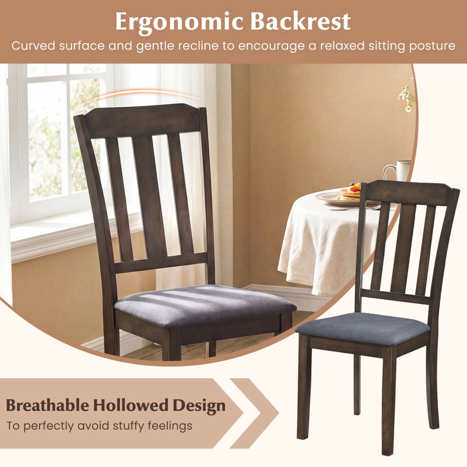 SlickBlue Rubber Wood Dining Chairs Set of 2, Faux Linen Upholstered