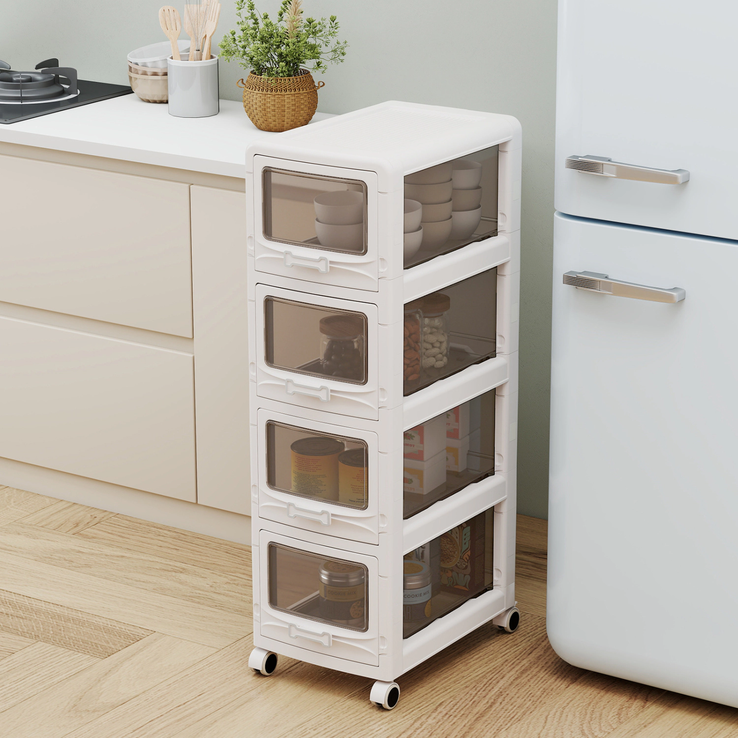 SUGIFT 3/4/5-Drawer Plastic Storage Organizer Rolling Cart 11-lb Per Drawer Capacity 16.5 x 11-in White