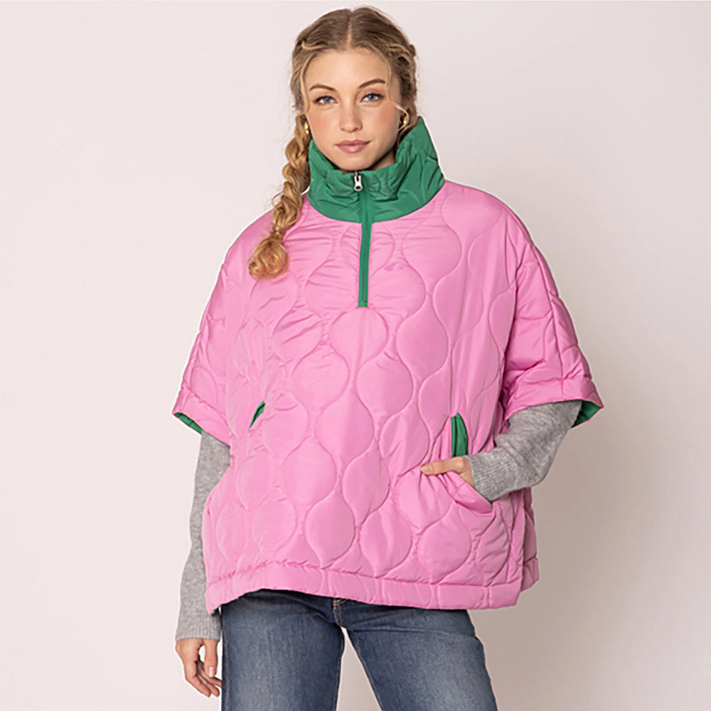 TRUEDAMES Women Quilted Short Sleeves Puffer Pullover Poncho