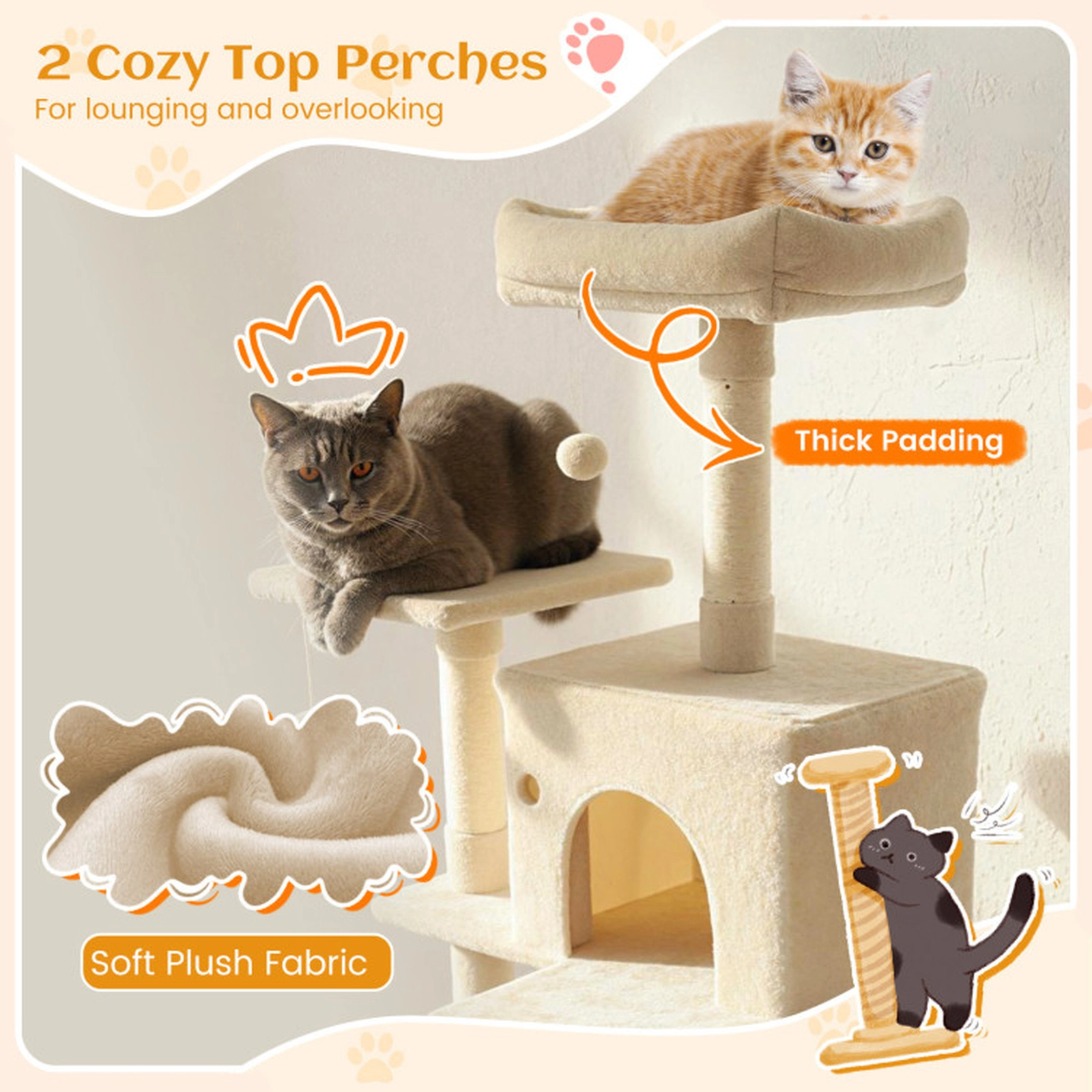 SUGIFT 80 Tall Cat Tree with 2 Condos Basket Hammock and Dangling Toys