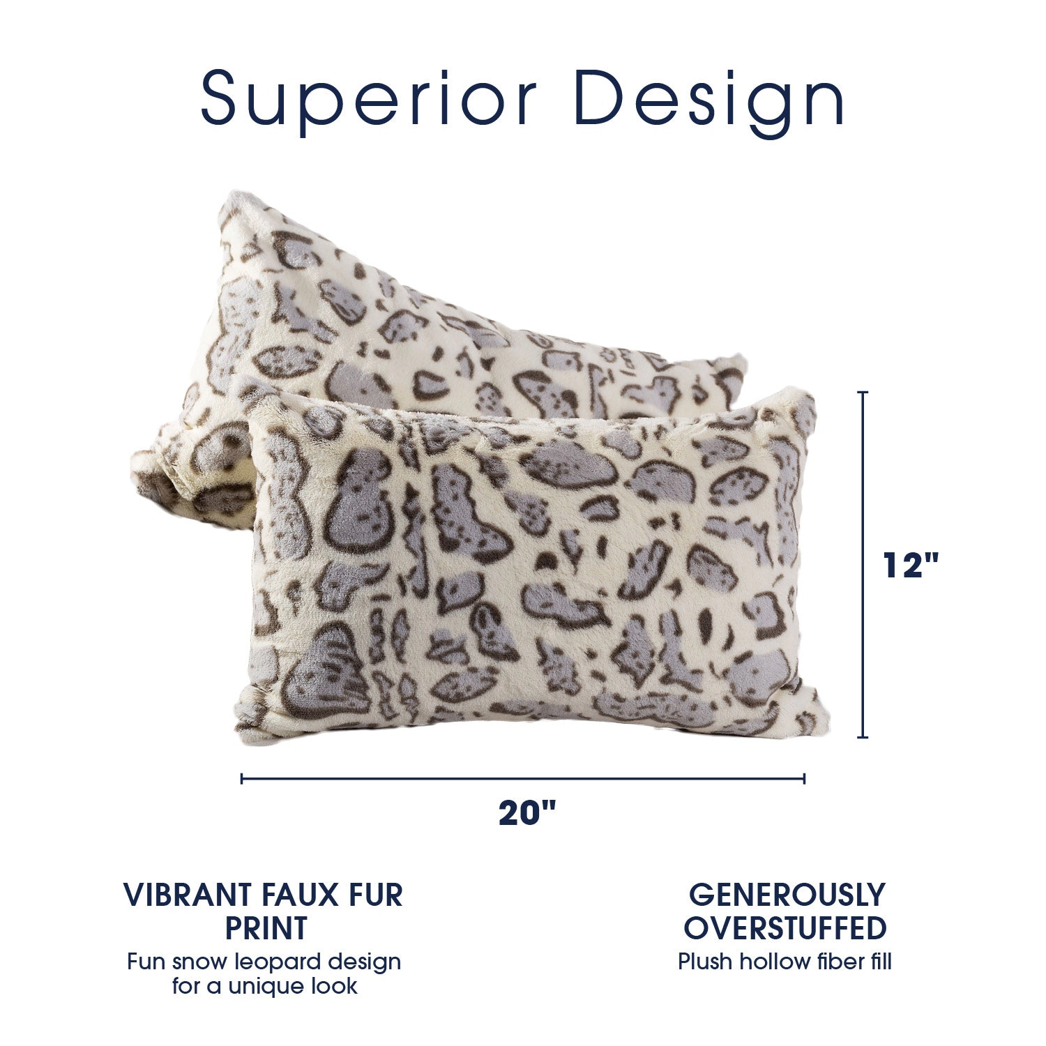 Cheer Collection Snow Leopard Print Faux Fur Throw Pillow 2 Pack
