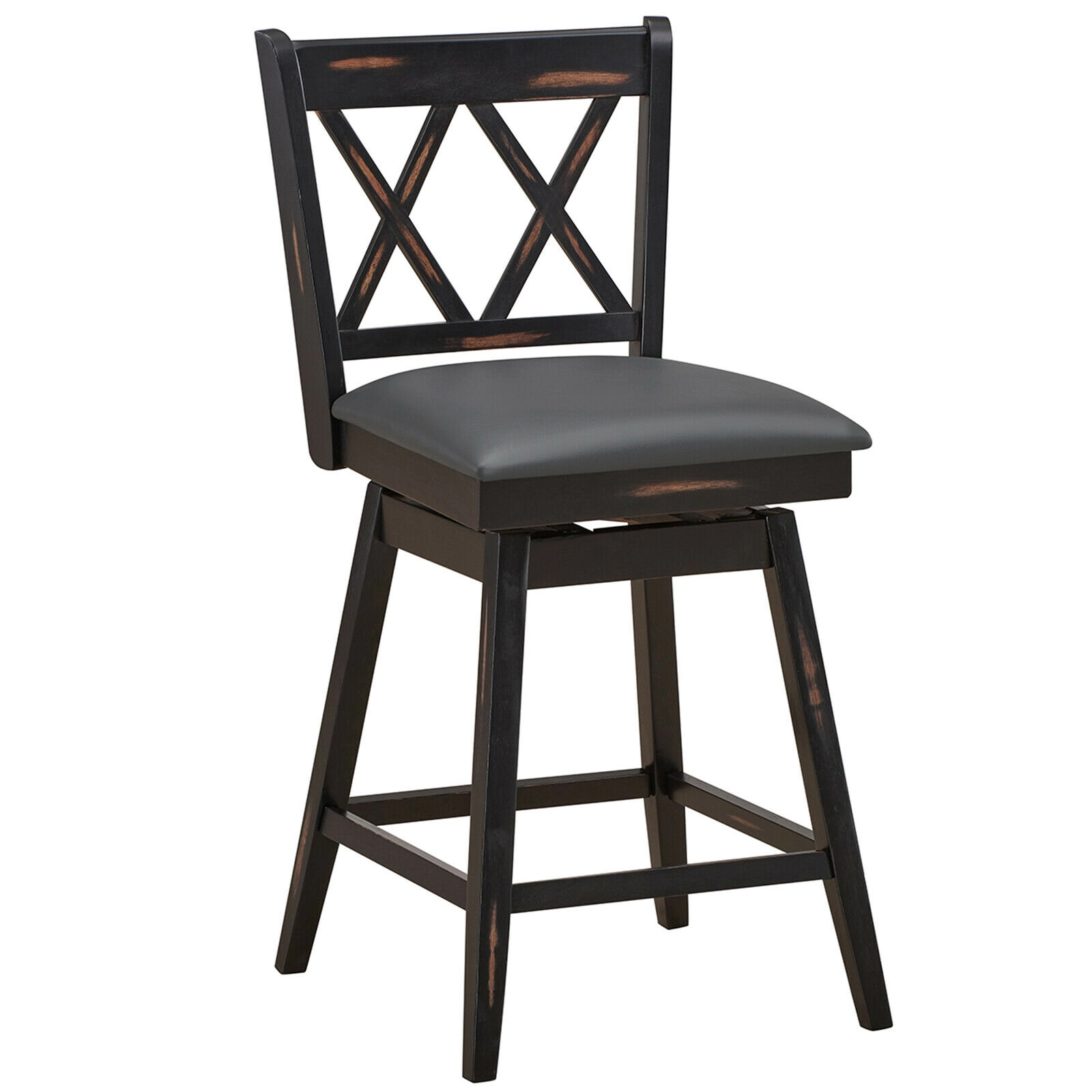 SUGIFT Black Rubber Wood Legs 2 Piece 24 Inch Swivel Counter Height Bar Stool Set