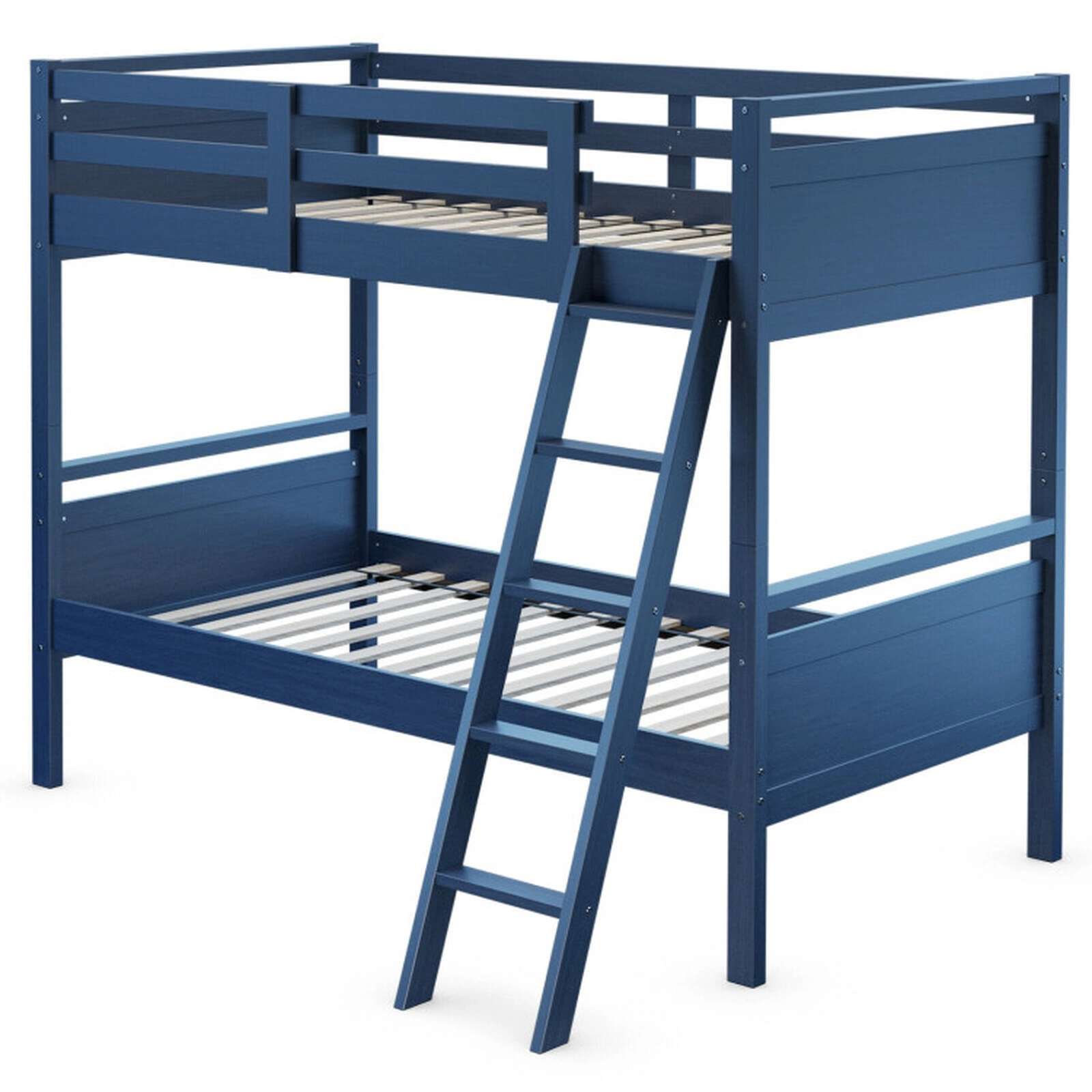 SUGIFT Kids Twin Over Twin Convertible 2 Beds 16-in Guardrails Bunk Bed 79.5-in x 60.5-in x 65-in 435-lb Capacity Navy