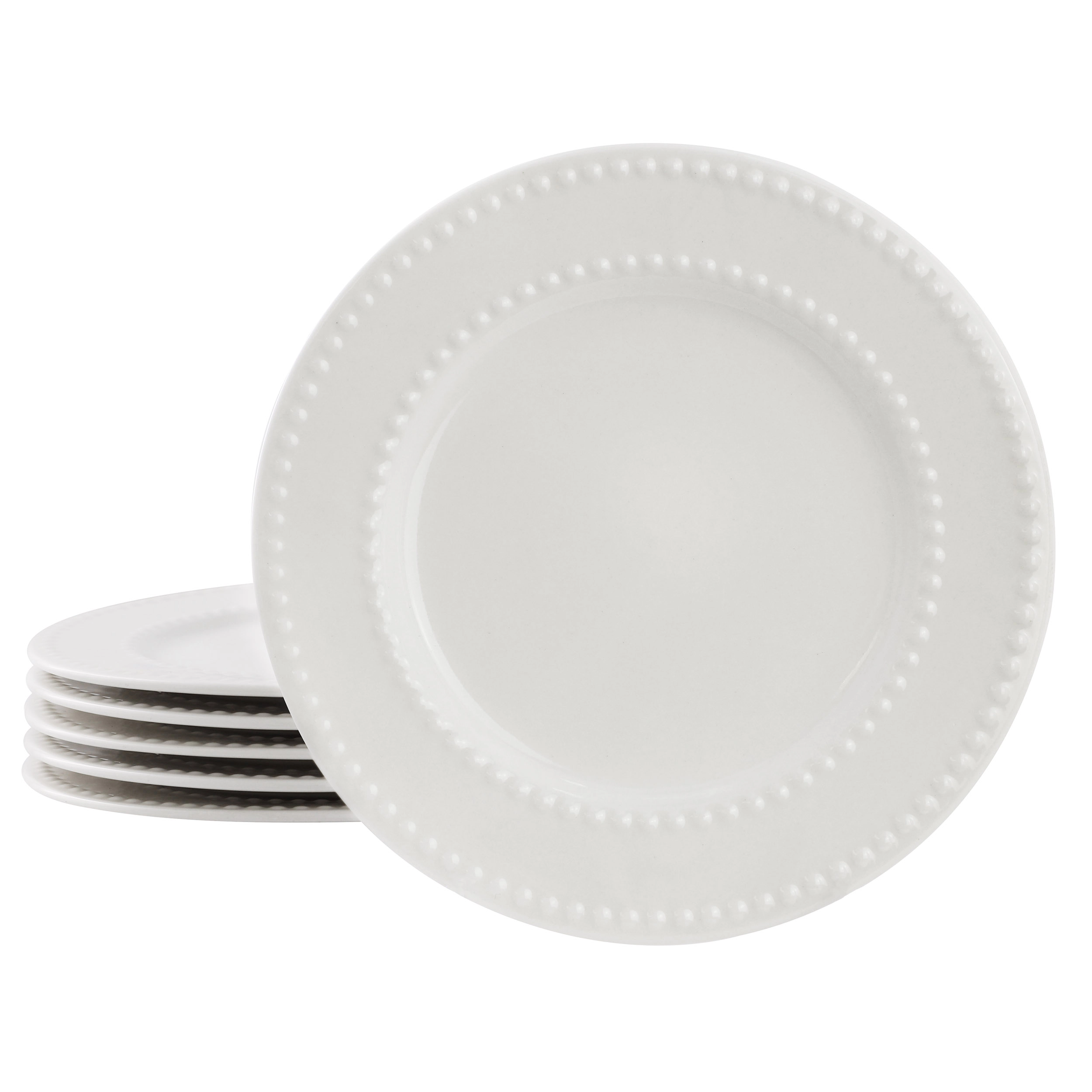 Elama Olevia 6 Piece Embossed Dot Stoneware Salad Plate Set in White