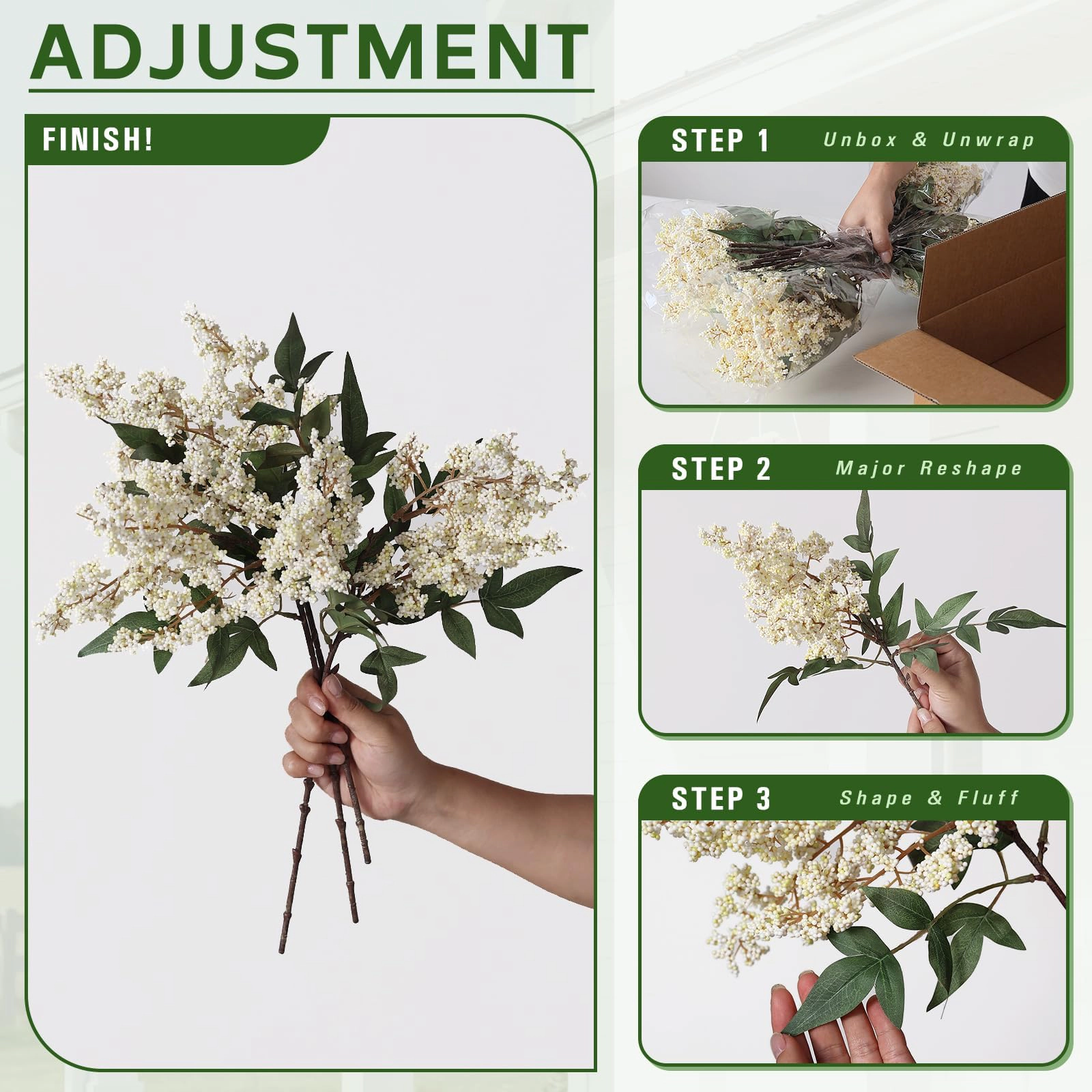 PUPWE 1217" Lifelike Artificial Nandina Berry Stems For Vase Decor(beige)