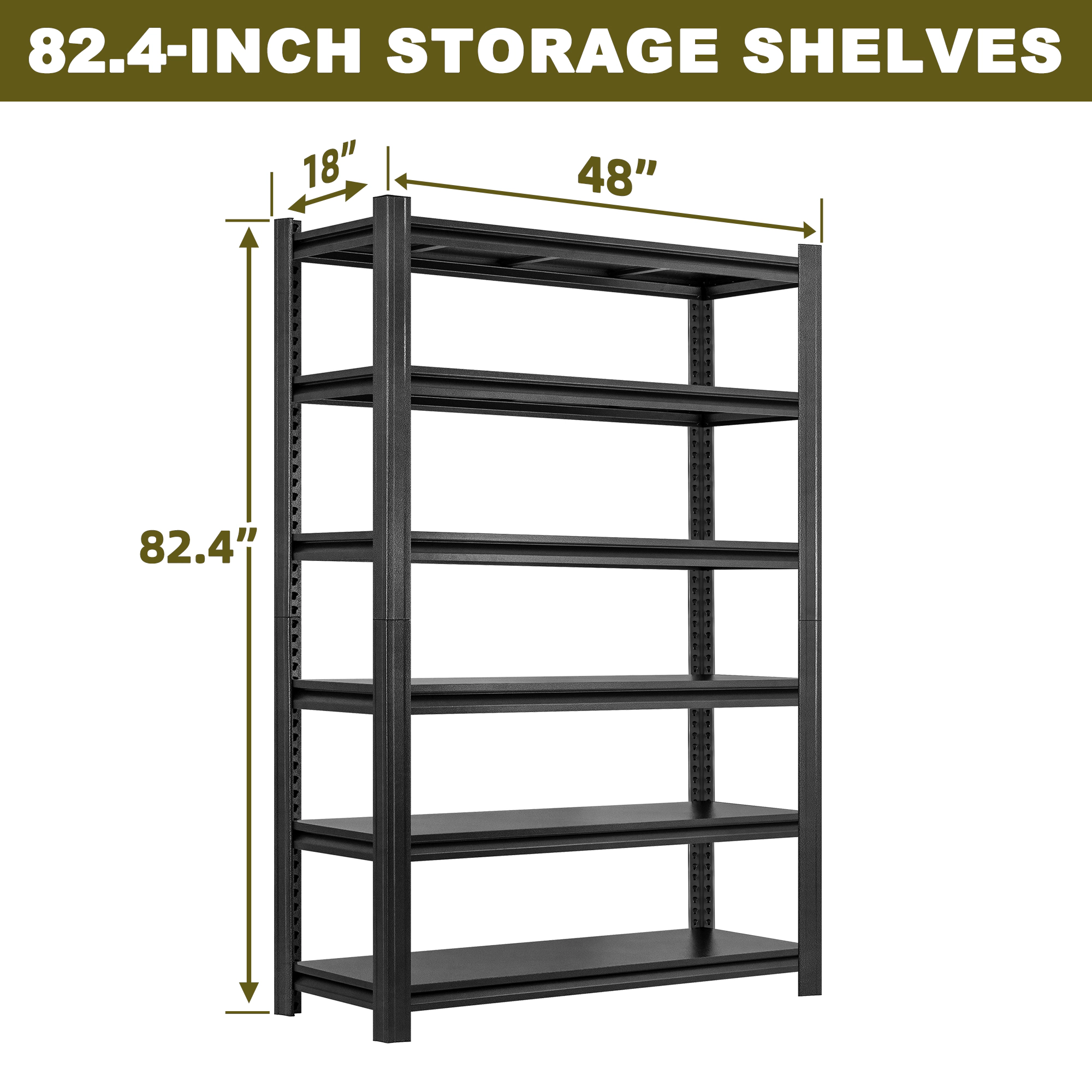 Flynama 6-Shelf Garage Pantry Organizer, Heavy Duty Steel, Adjustable, Black (48"W x 84"H x 18"D)