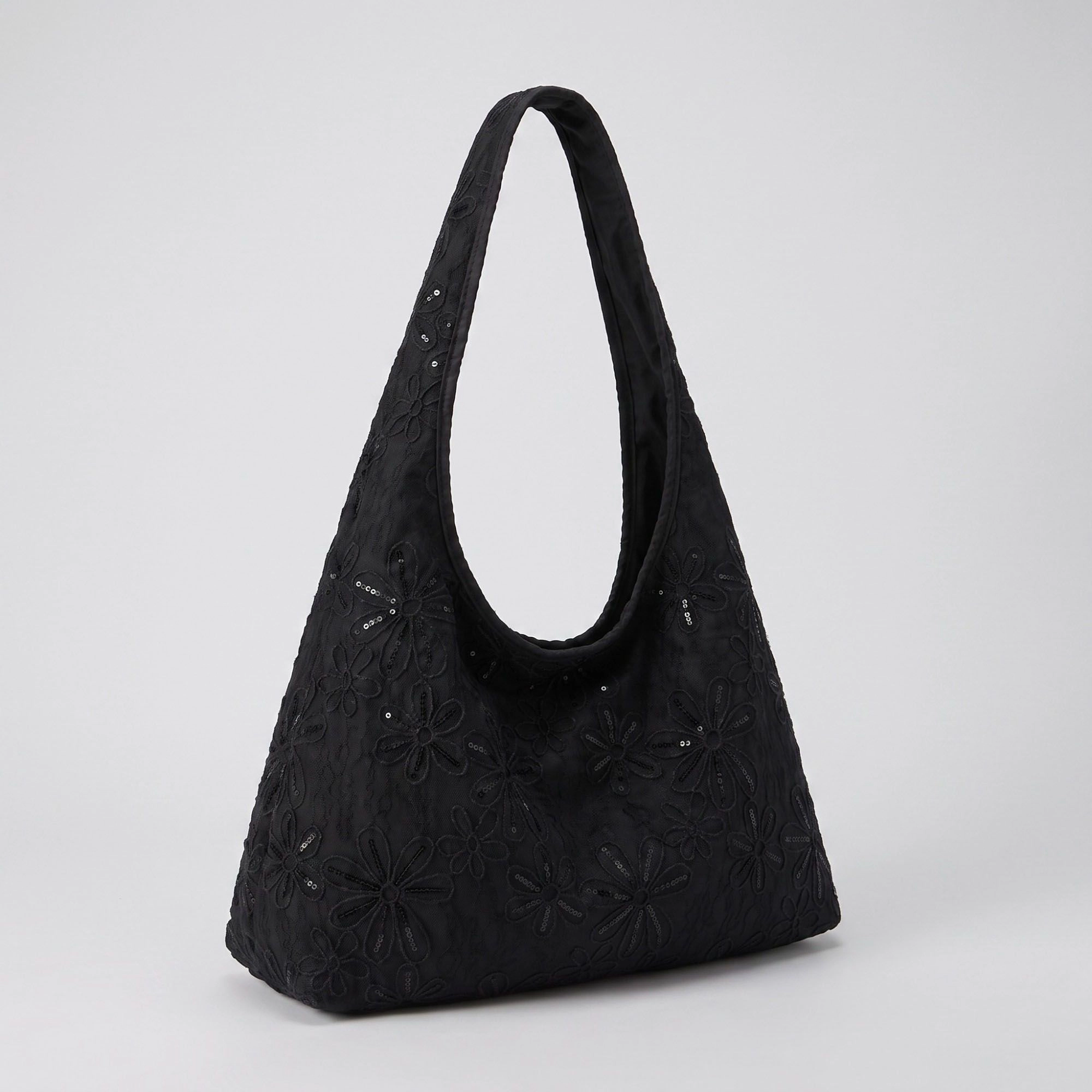 Alilang Women's  Floral Sequin Lace Slouchy Hobo Bag 15.5x10.5x4.5in