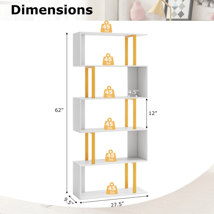 Hivvago Modern 5-Tier Geometric Bookshelf with Metal Frame & Anti-Tip Kit