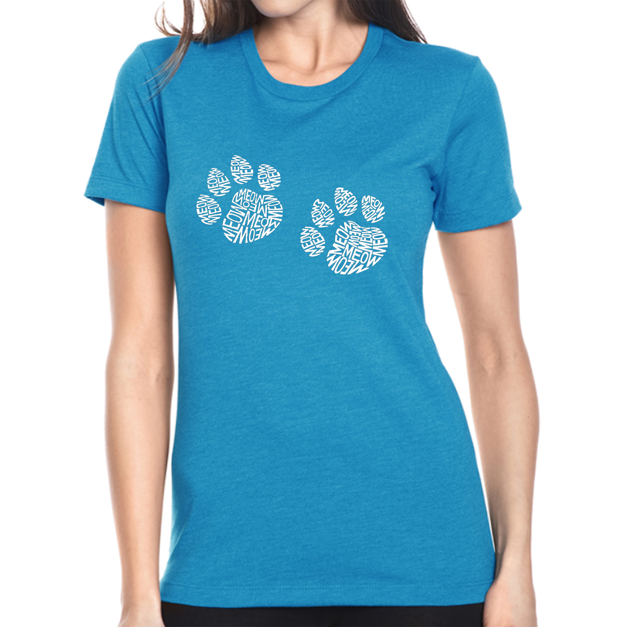 LA Pop Art Women's Cotton/Poly Blend Word T-Shirt - Meow Cat Prints