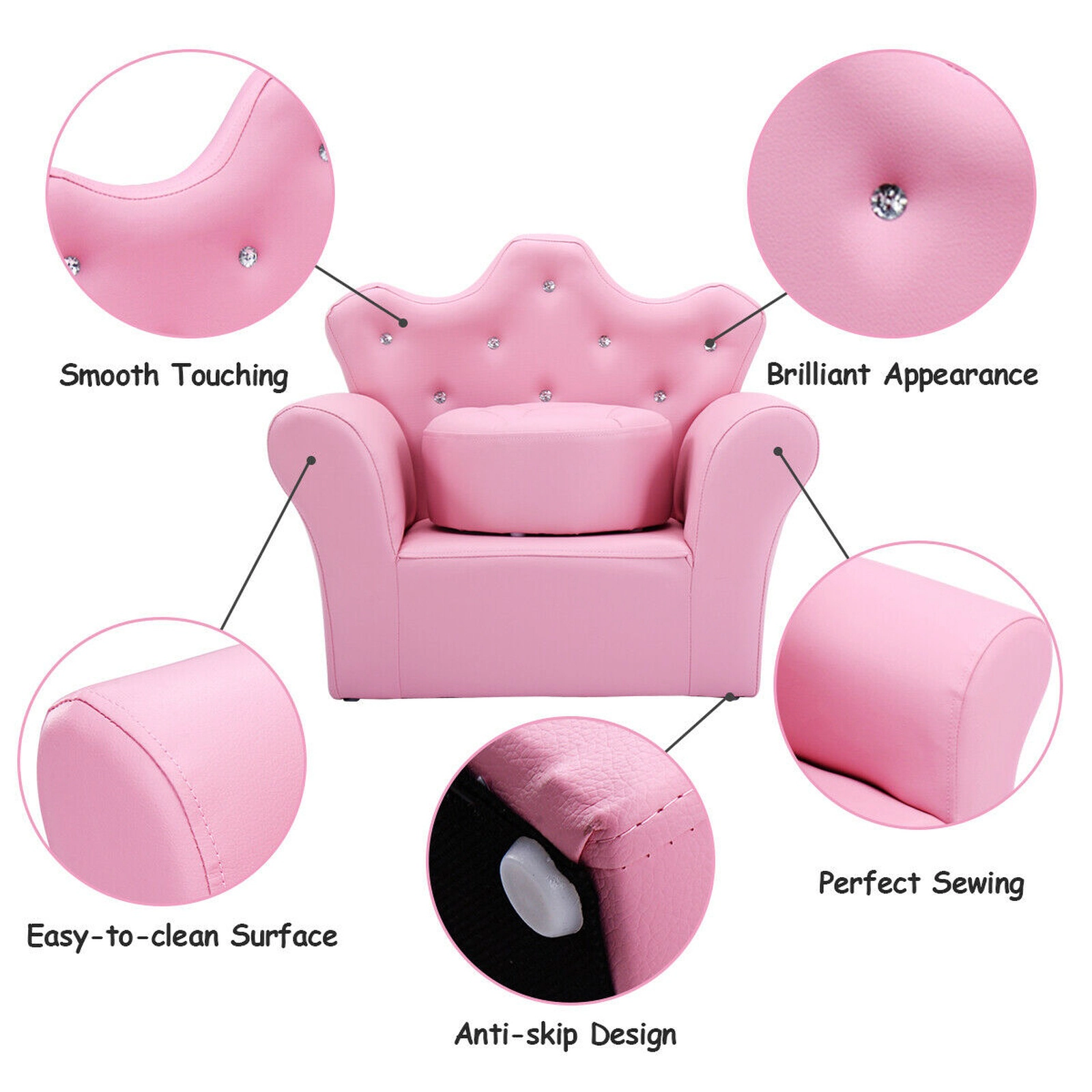 SUGIFT Crystal Button Tufted Back and Matching Ottoman Kids Sofa Armchair