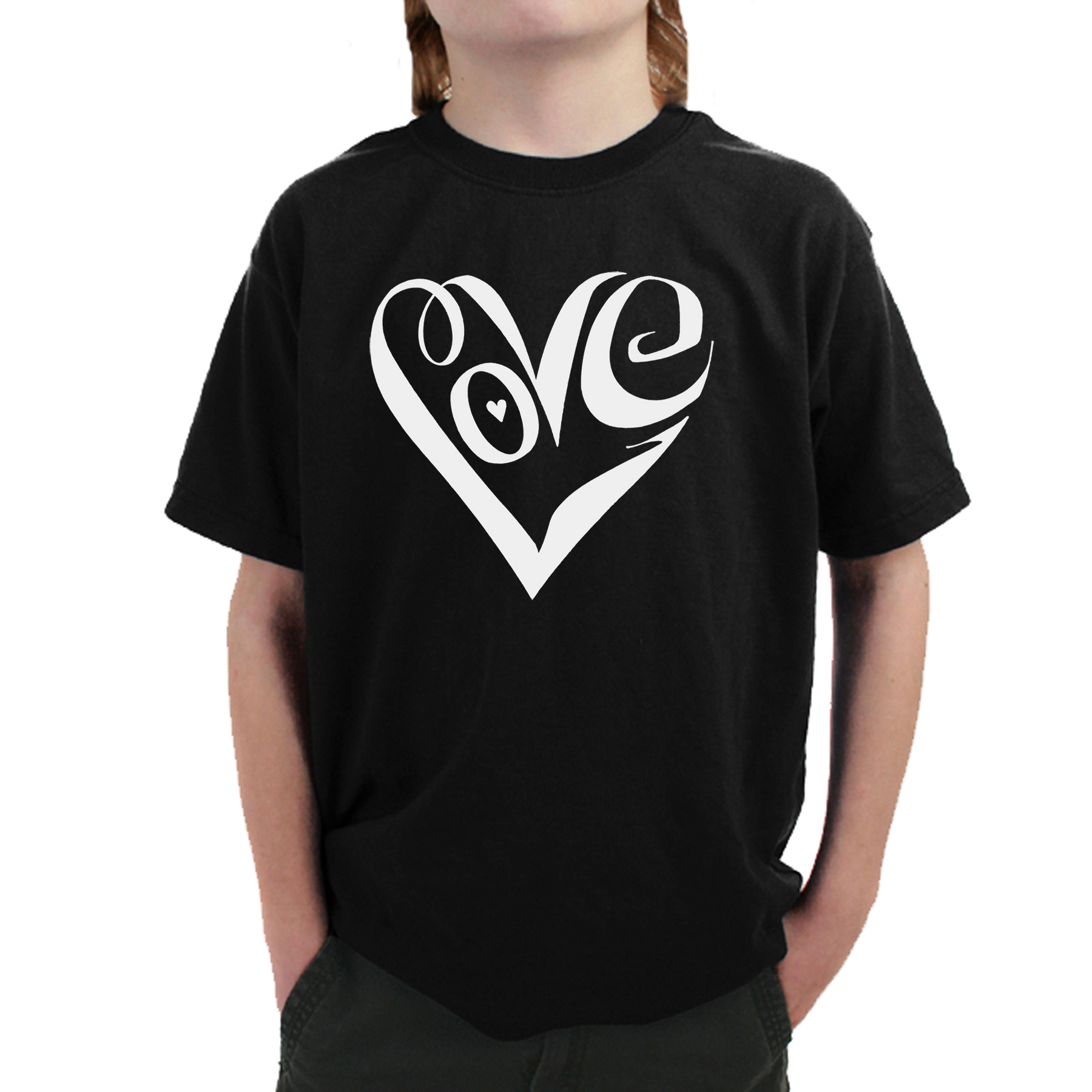 LA Pop Art Boy's Word T-Shirt - Script Love Heart