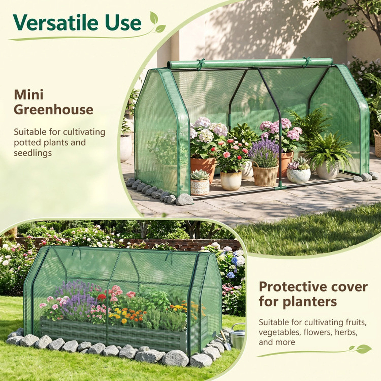 SUGIFT Green Portable Mini Greenhouse with PE Cover and Zippered Roll-Up Door 71-in W 36-in D 36-in H